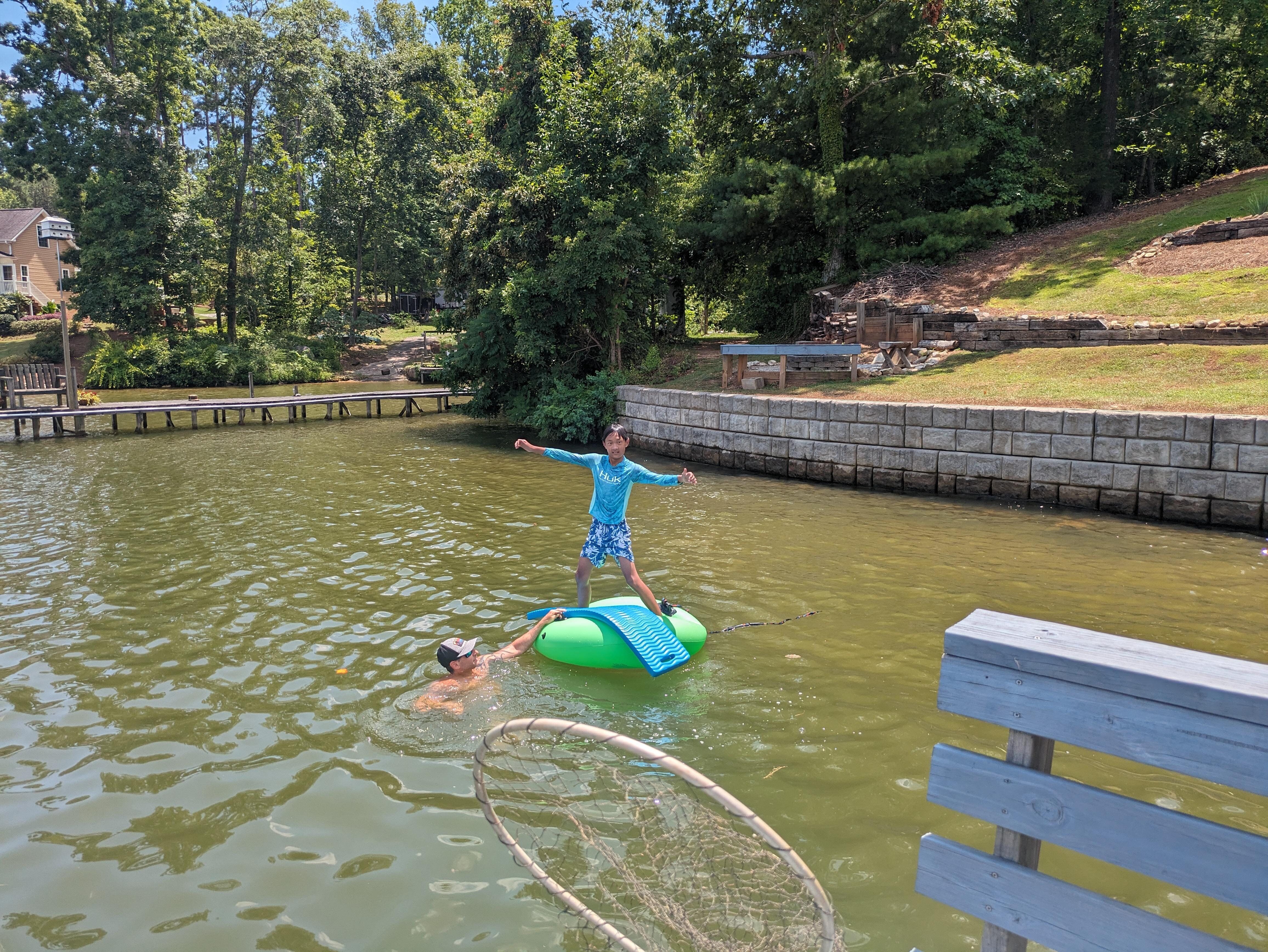 Balancing on a float with no hands!