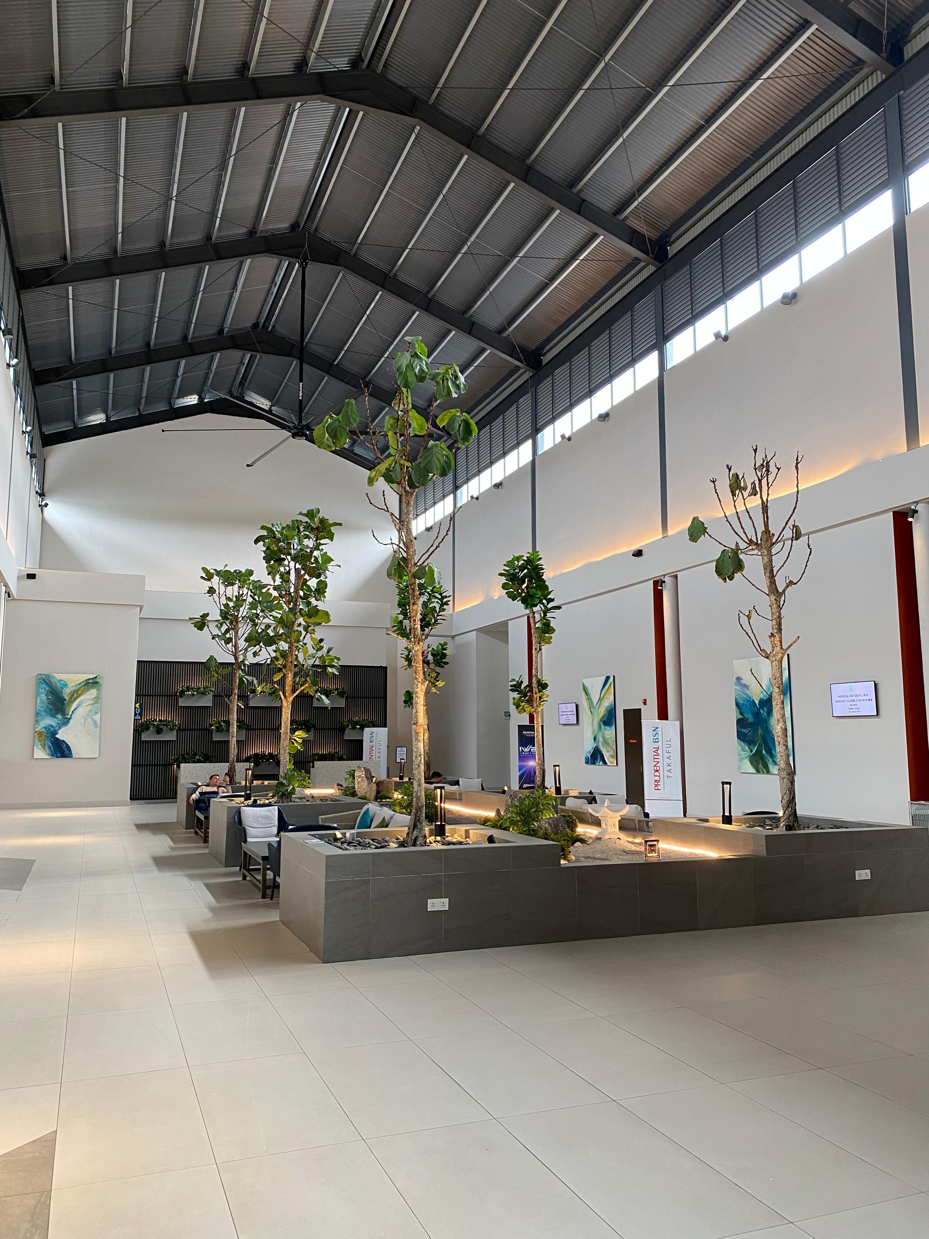 Behind reception desk