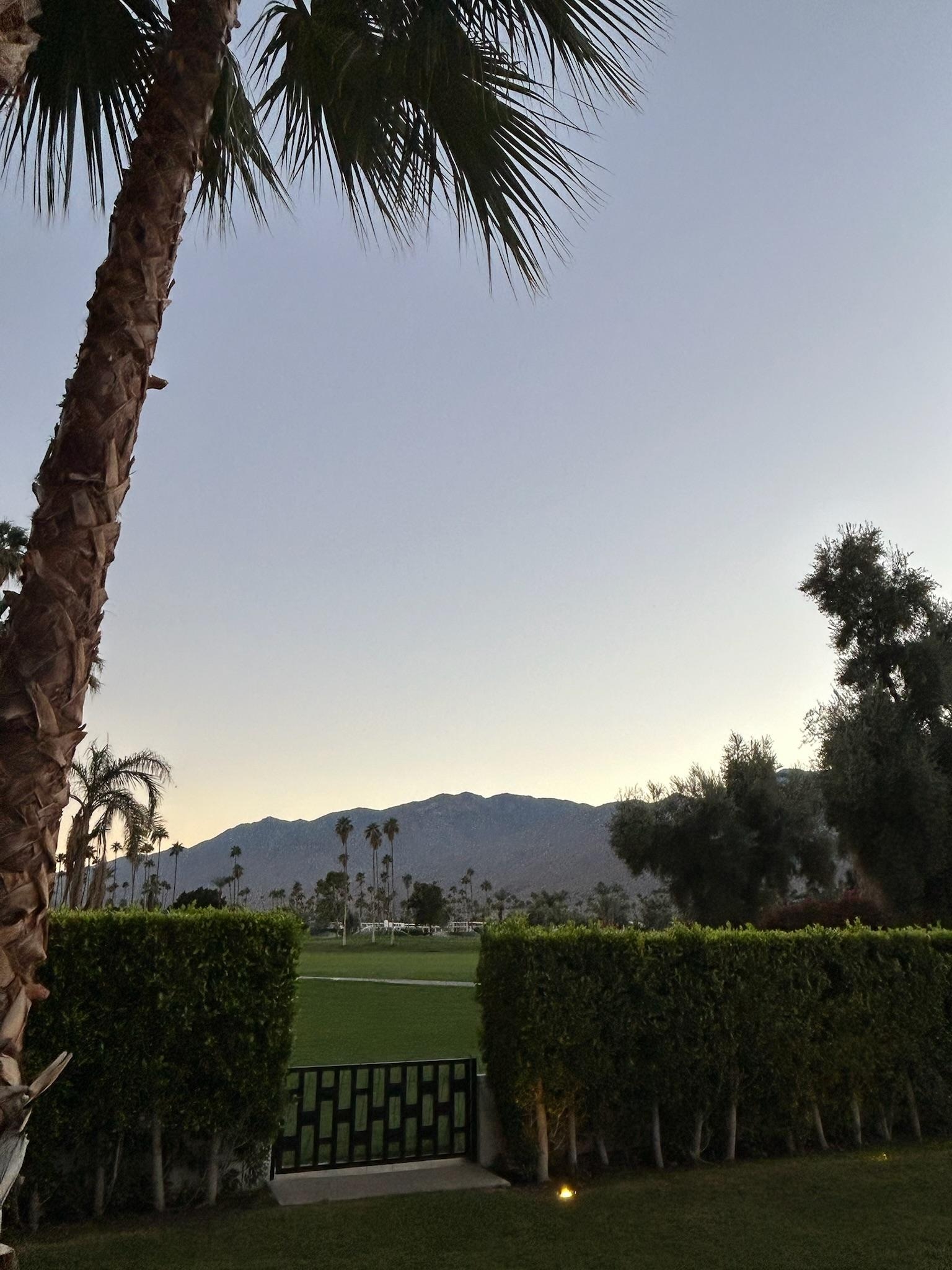 Shows the only break in the privacy hedge between backyard and golf course.  So quiet and private here.