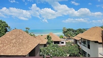 Great sea view from room at top of hill, near reception.