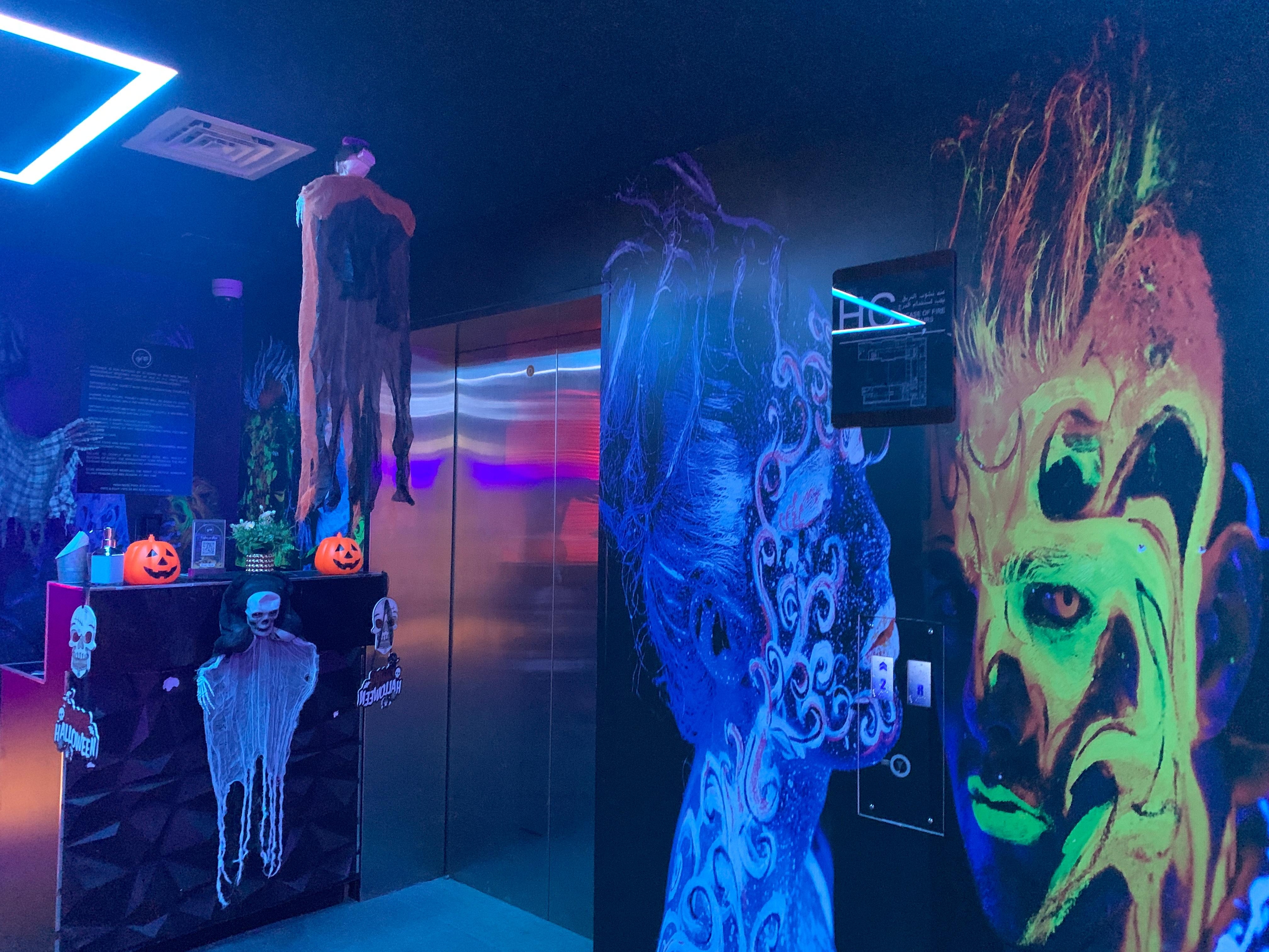 Halloween decorations at the upstairs bar