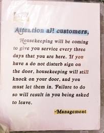 Scottish Inn Housekeeping Policy - What good is a "Do Not Disturb" sign???