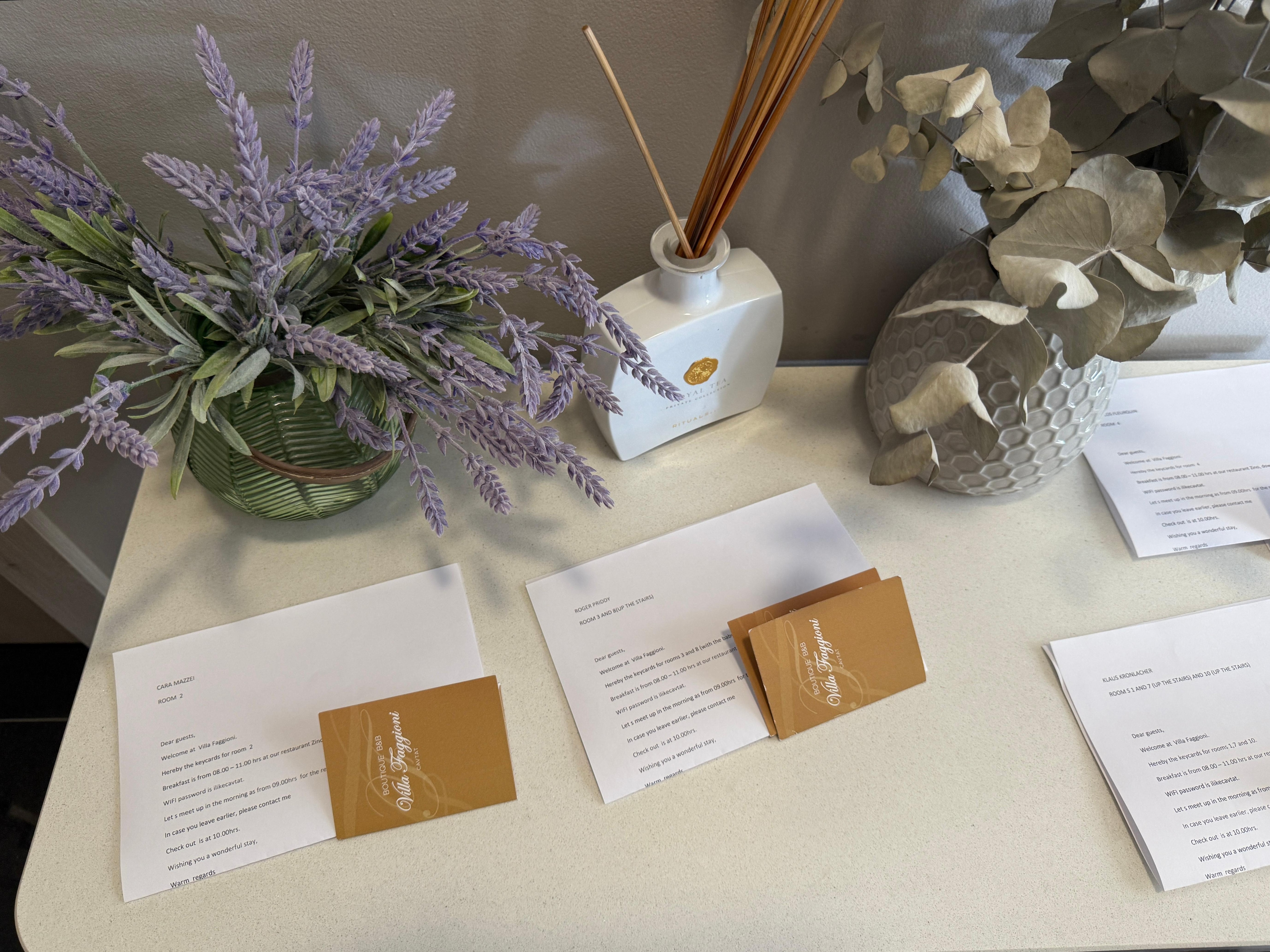 Upon my arrival - a note and my room key. 