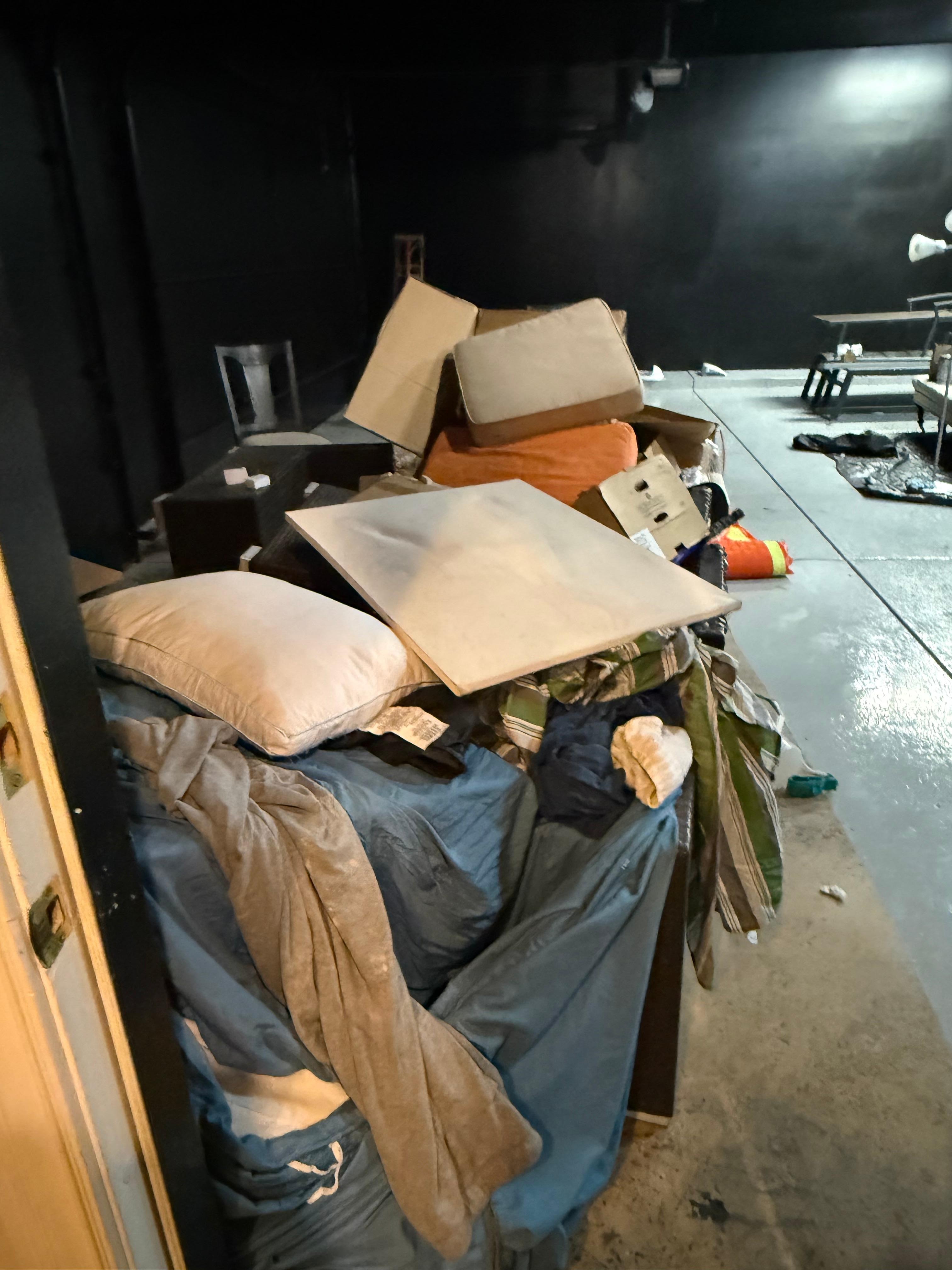 Garbage everywhere in the garage. 