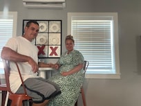 My husband and I, coffee at the table