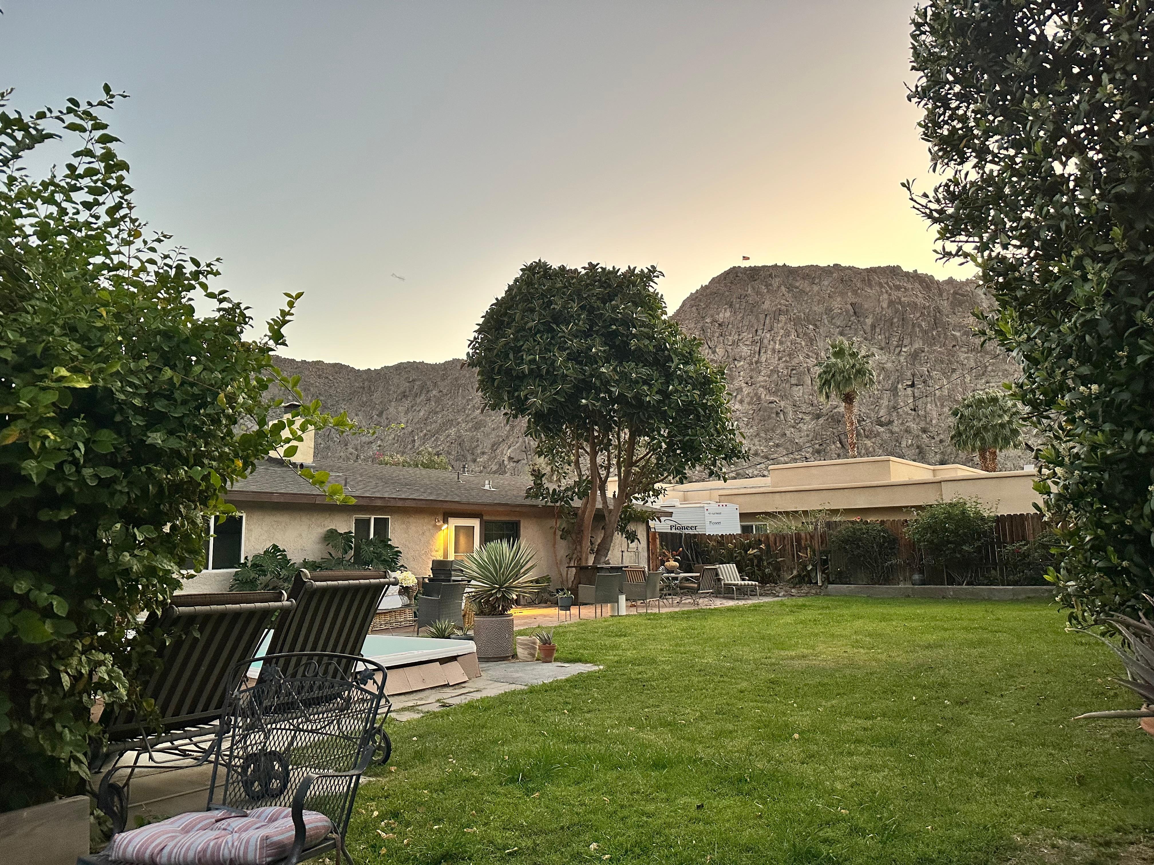 Private back yard with lots of seating and views.