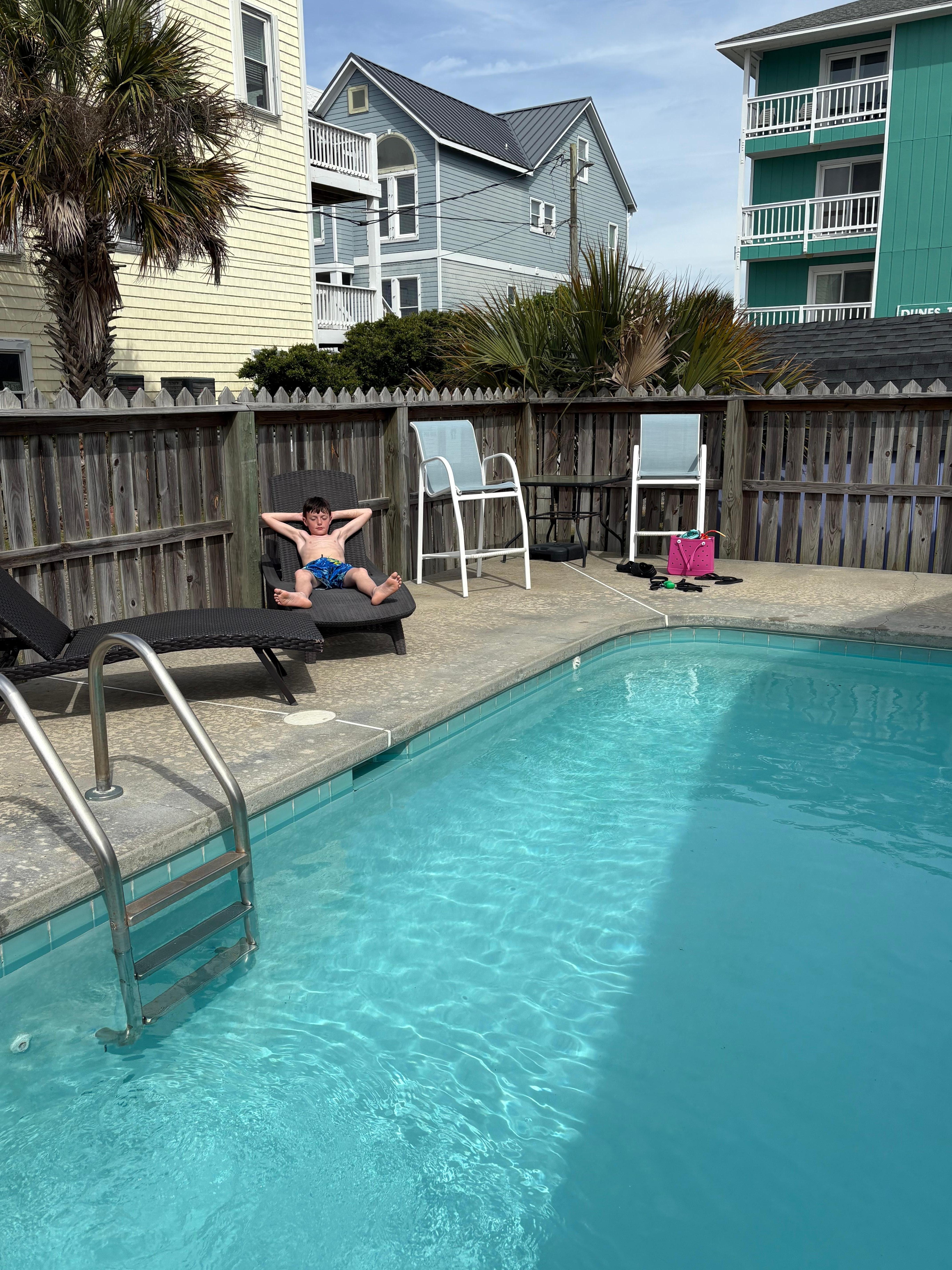 Wanted to get in the sparkling pool, but it was too cold.