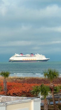 View from balcony watching the ships leave port.