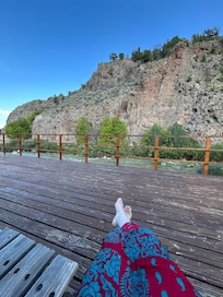 Sitting on the double swing listening to the creek is super relaxing! There is a hammock too :)