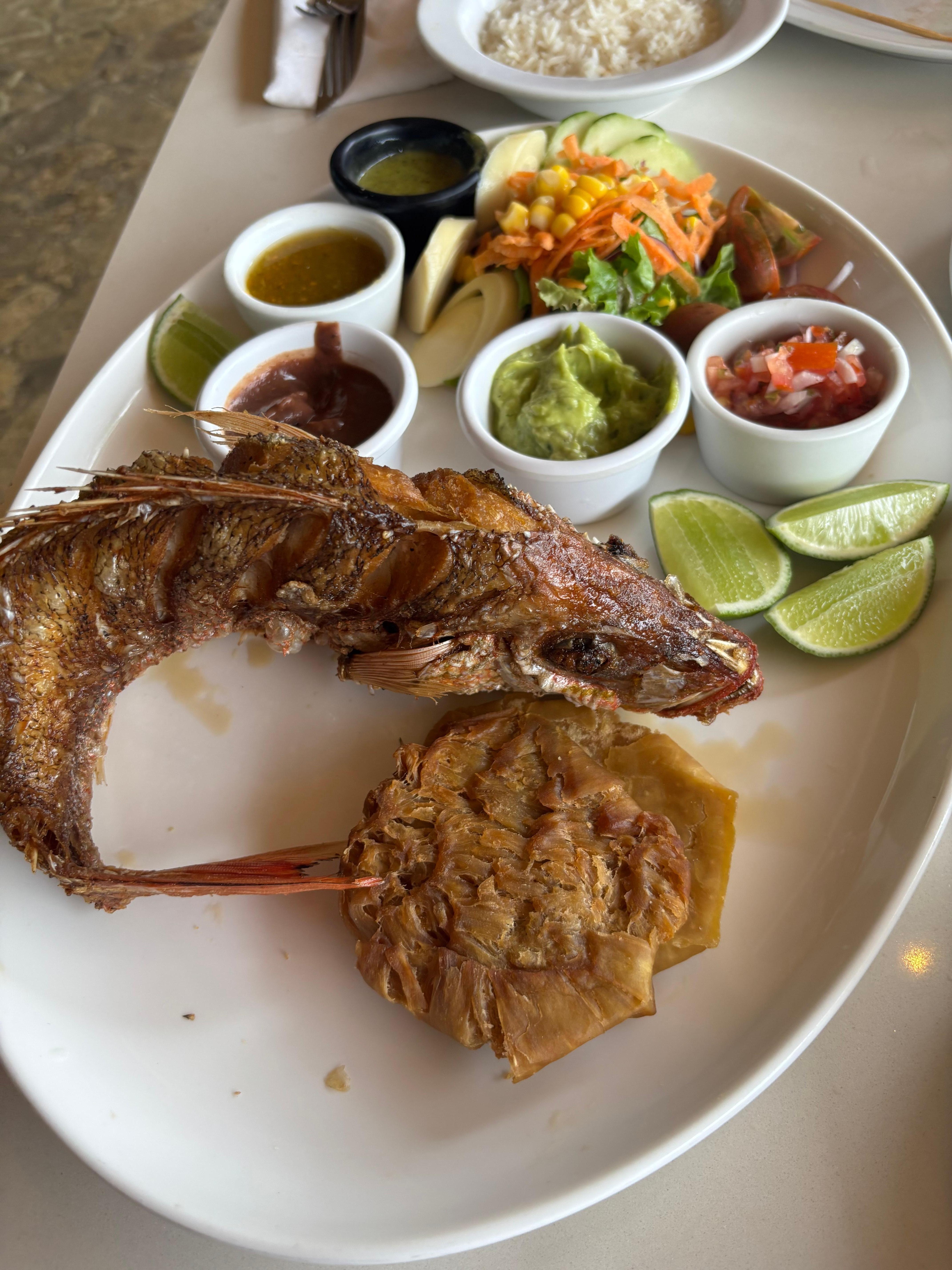 Delicious fried snapper from pool restaurant