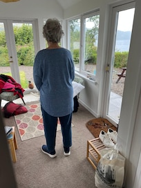Nonnie talking to the pheasant thru the glass