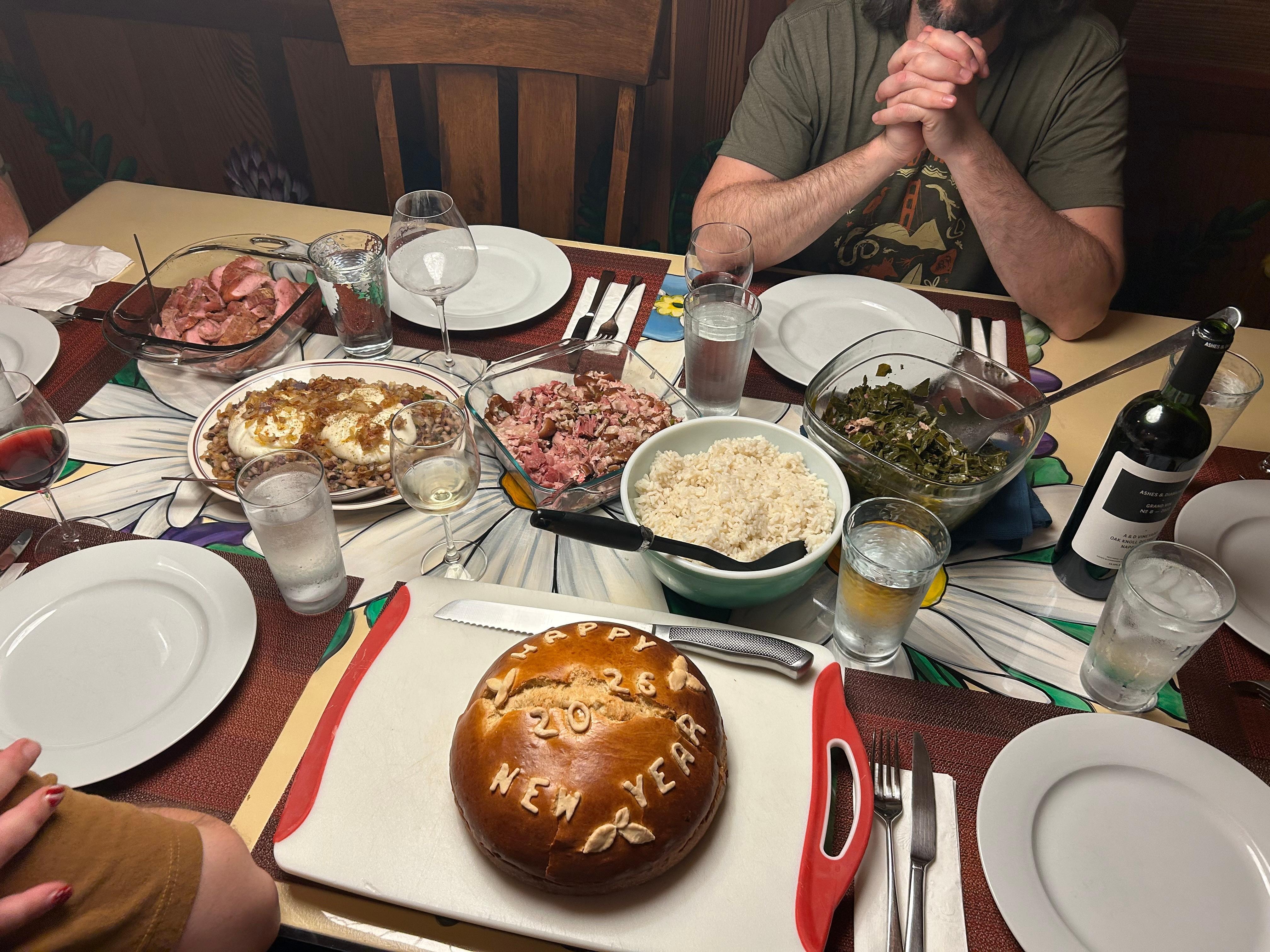 Enjoying New Year’s dinner. 