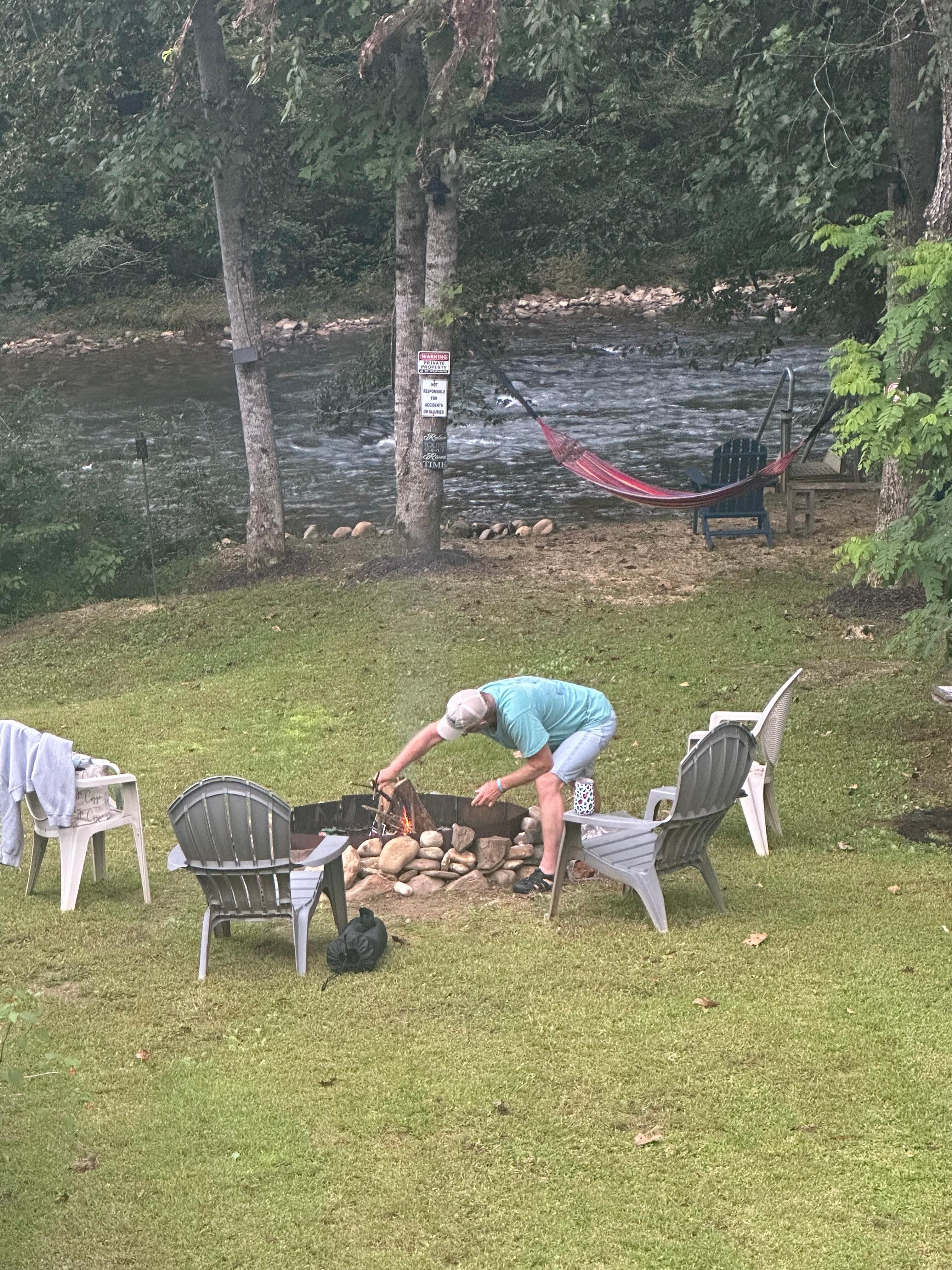 I’m standing up by the stairs, going down to the river. 