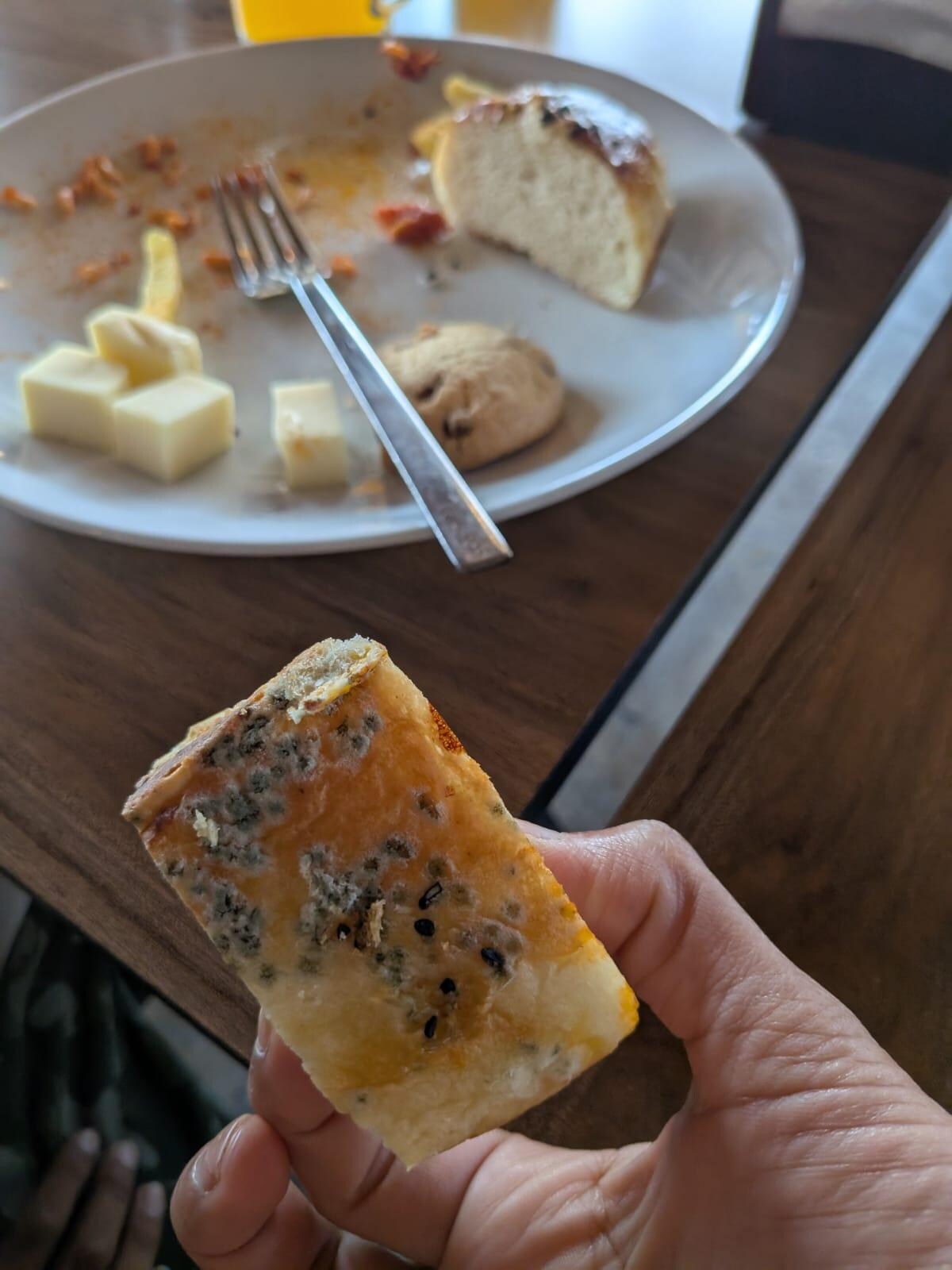 Moldy bread at breakfast