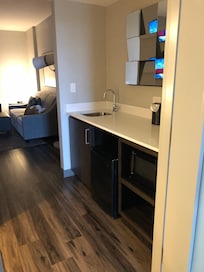 The “hallway” counter and kitchen area.