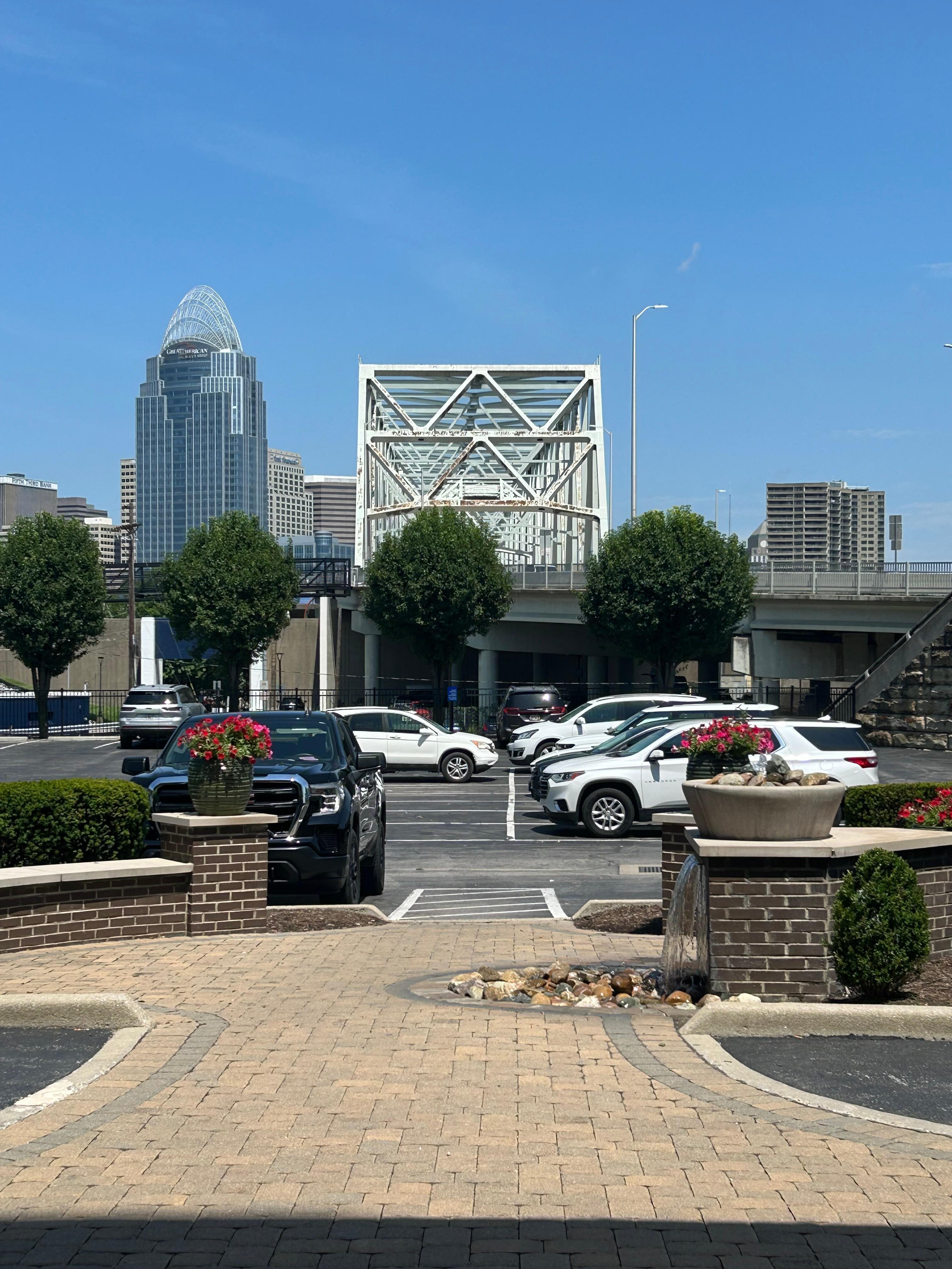 Outside of the hotel entrance.  