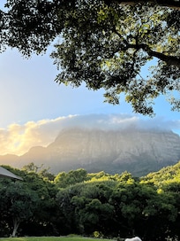 View of Table Mountain during evening cocktails while on patio restaurant