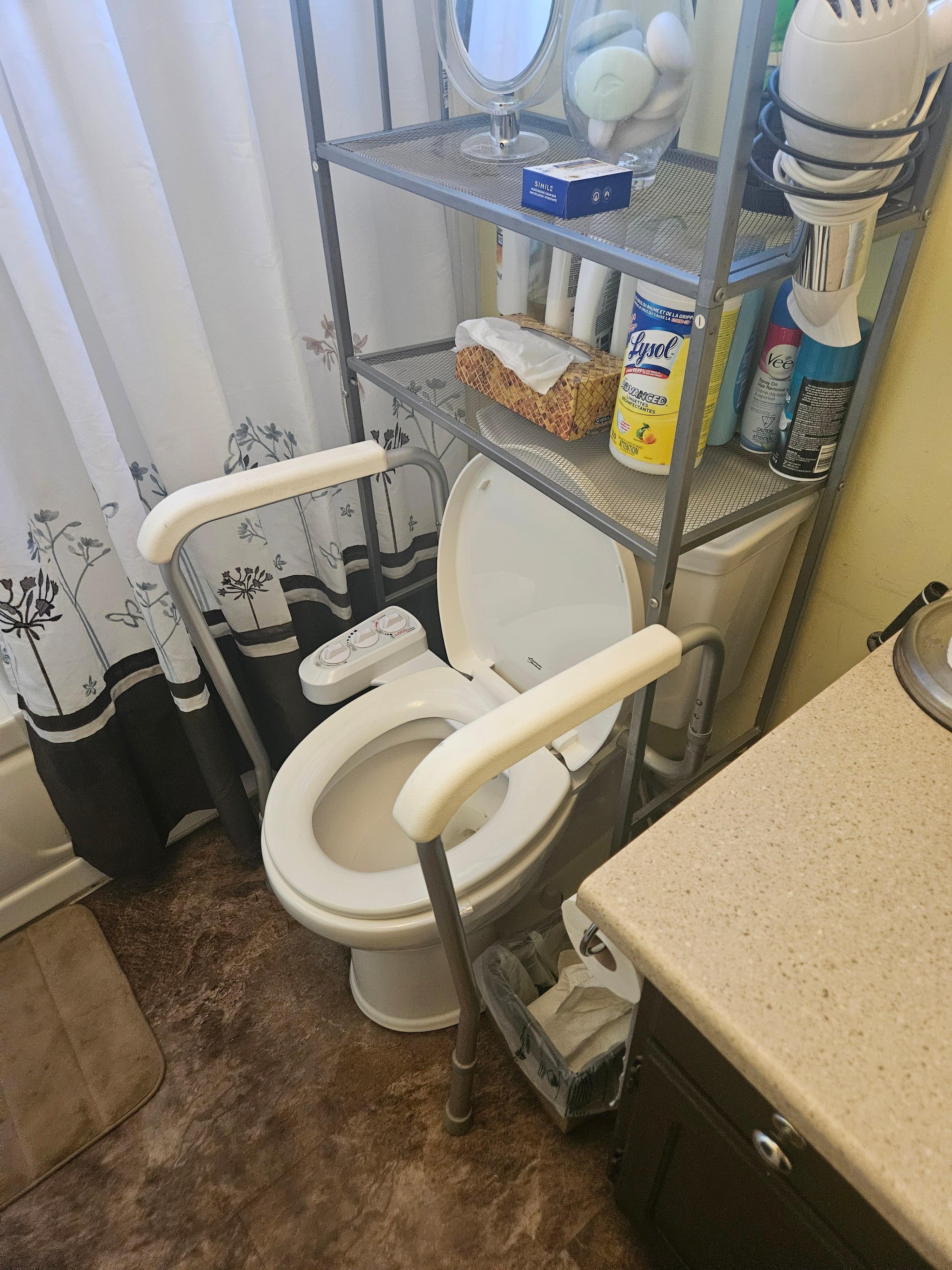 This is not a toilet that is ready for guest use. While a few guests might find the bars useful, most find them in the way.