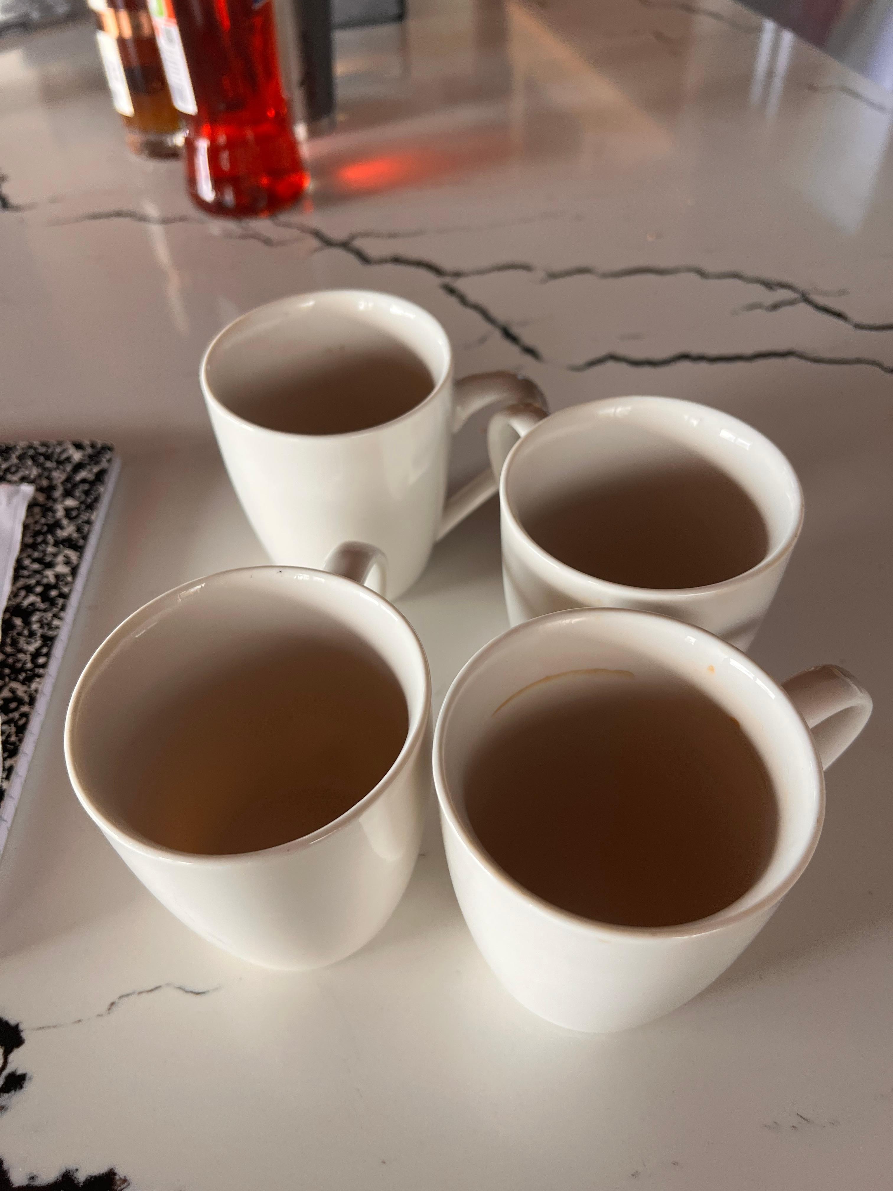 Many dirty mugs, just among some
Of the dirty dishes found everywhere