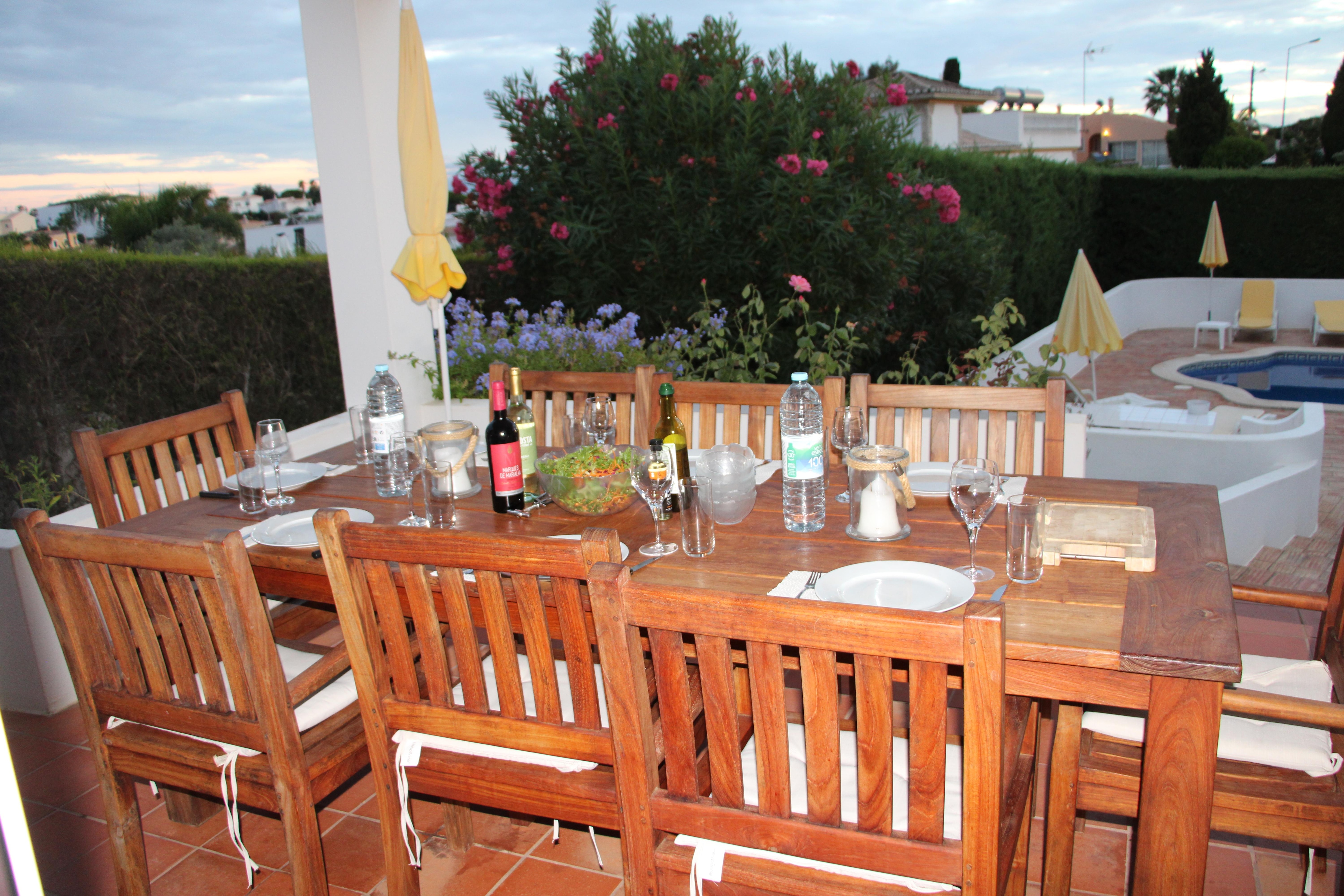 dinner outside overlooking the pool
