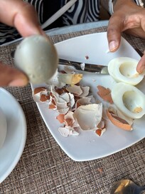 Boiled egg’s yolk is black. pretty sure the eggs were spoilt. Its a health hazard.