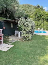 View of the pergola and pool
