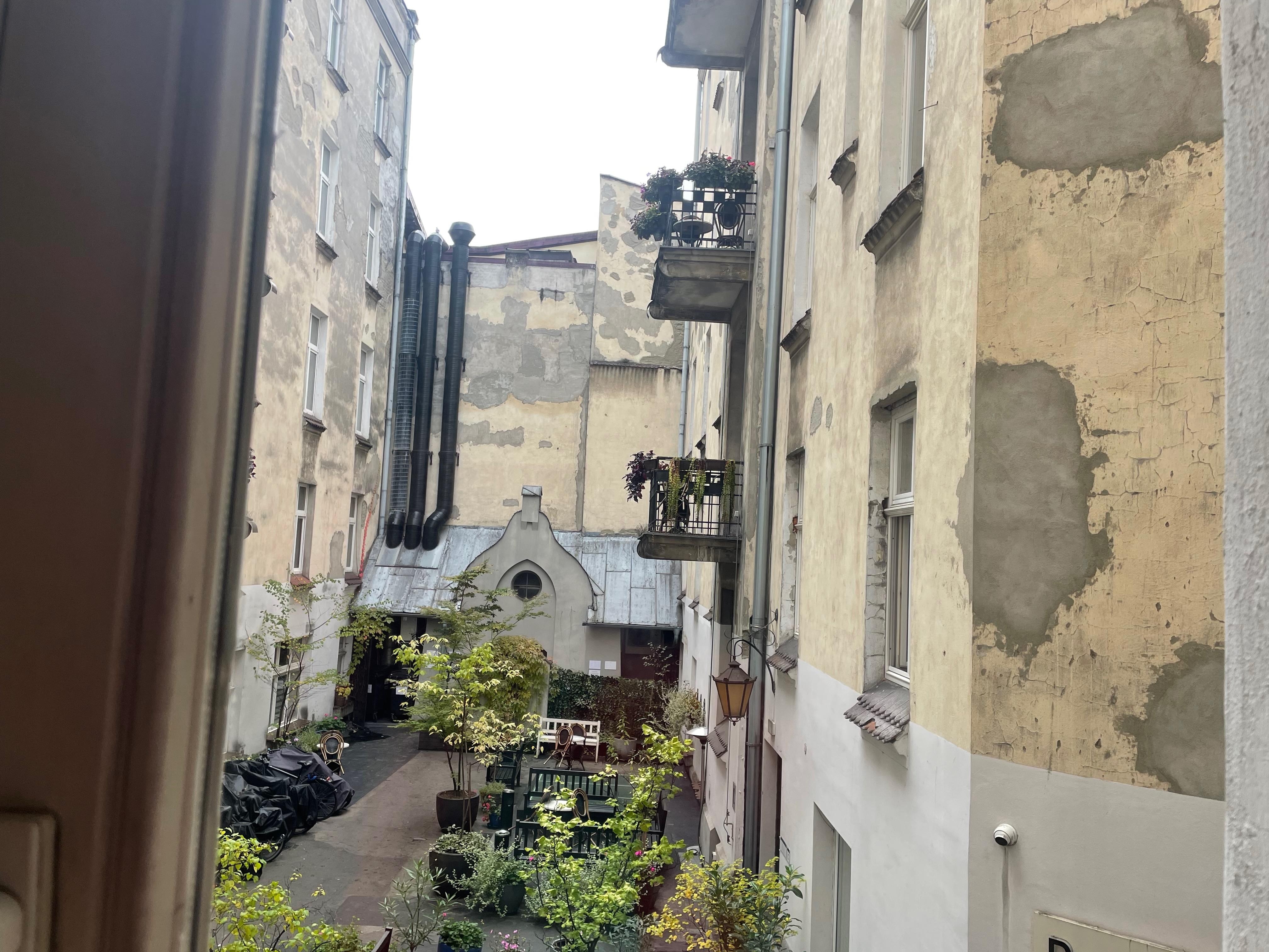 View from the flat into the scruffy courtyard