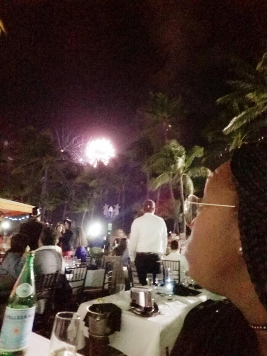 New Years eve dinner and fireworks.