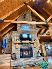 The beautiful fireplace and mantle.