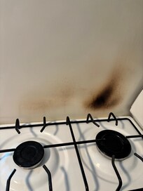 The burns on the fridge that is placed right next to the stove