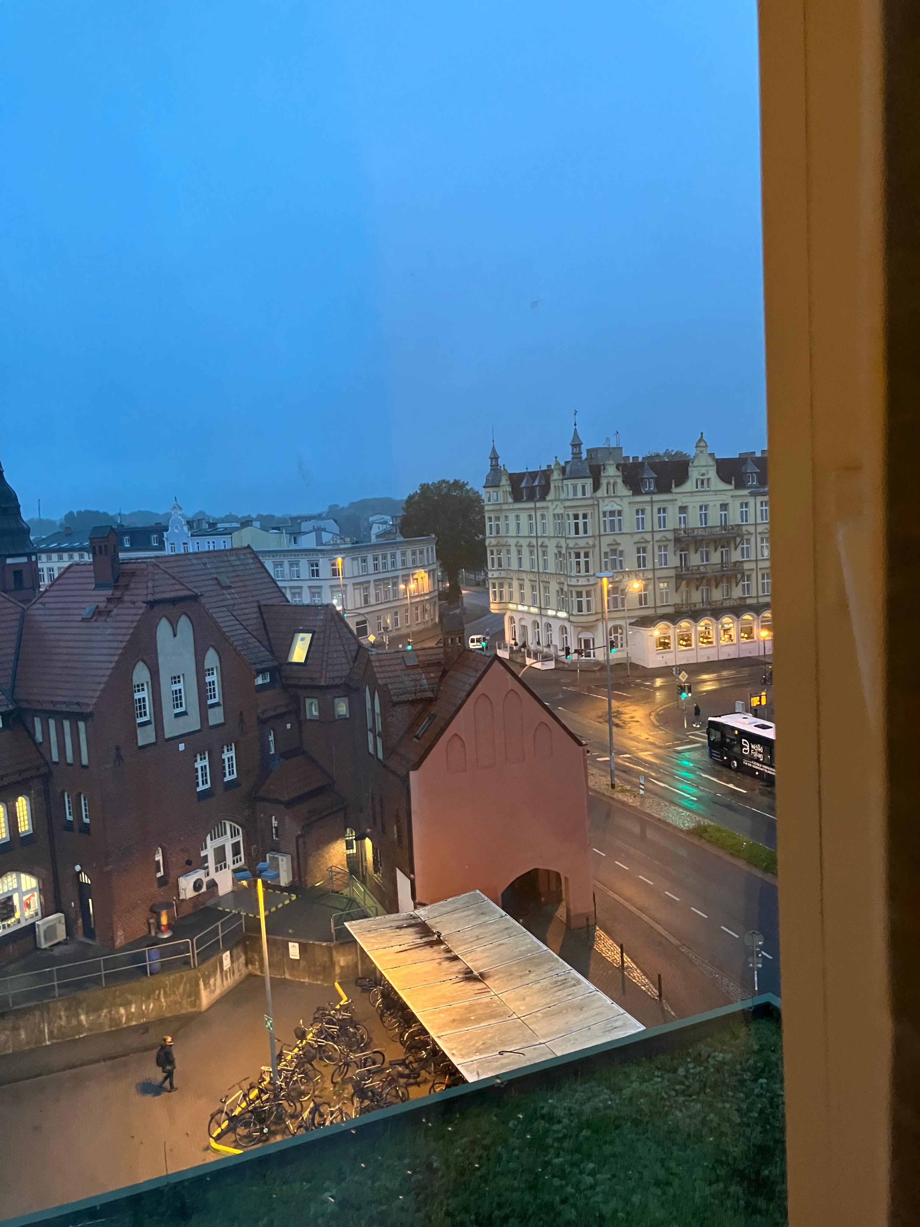 City view of the train station from the hotel.