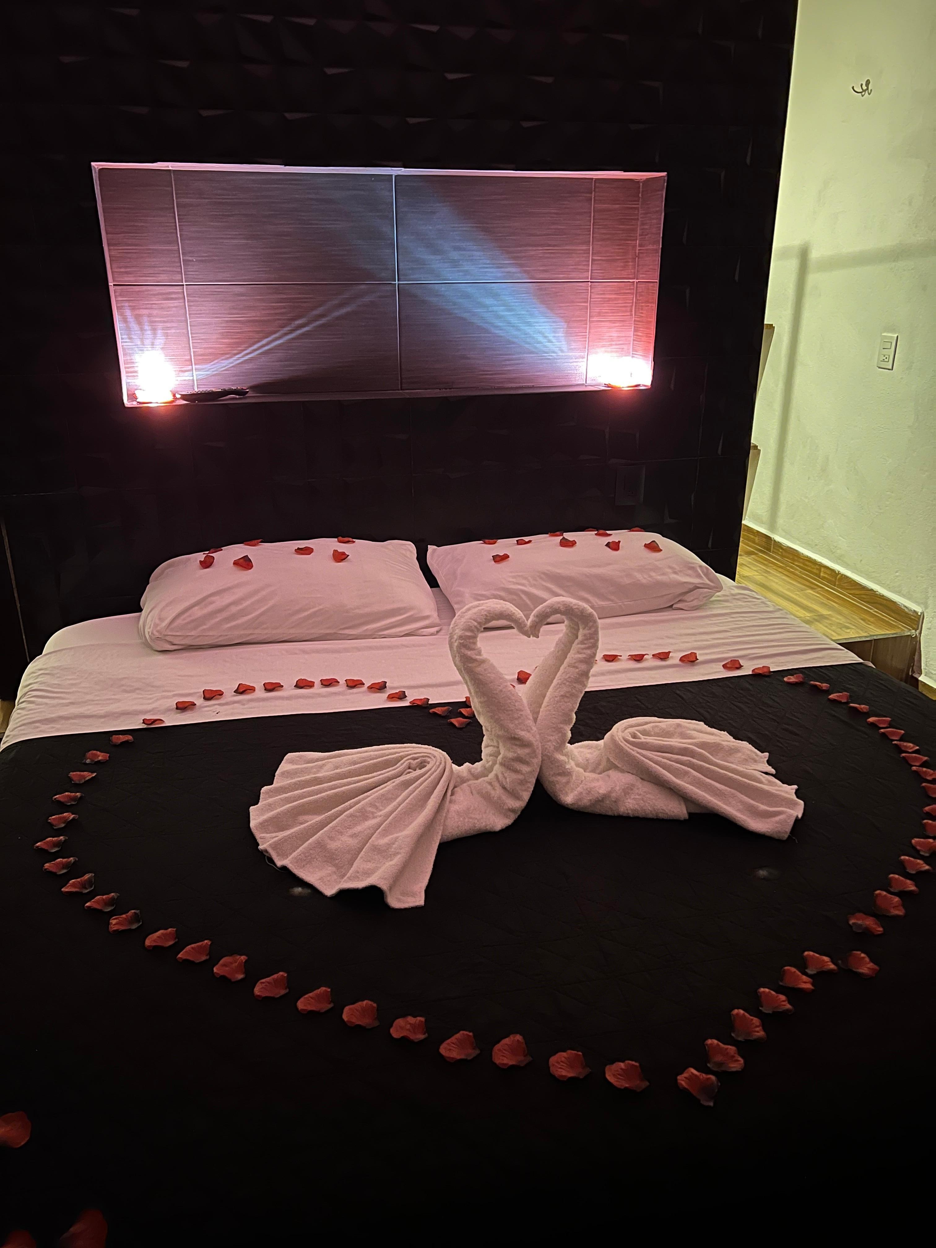 La decoración romántica, incluye una botella de vino 