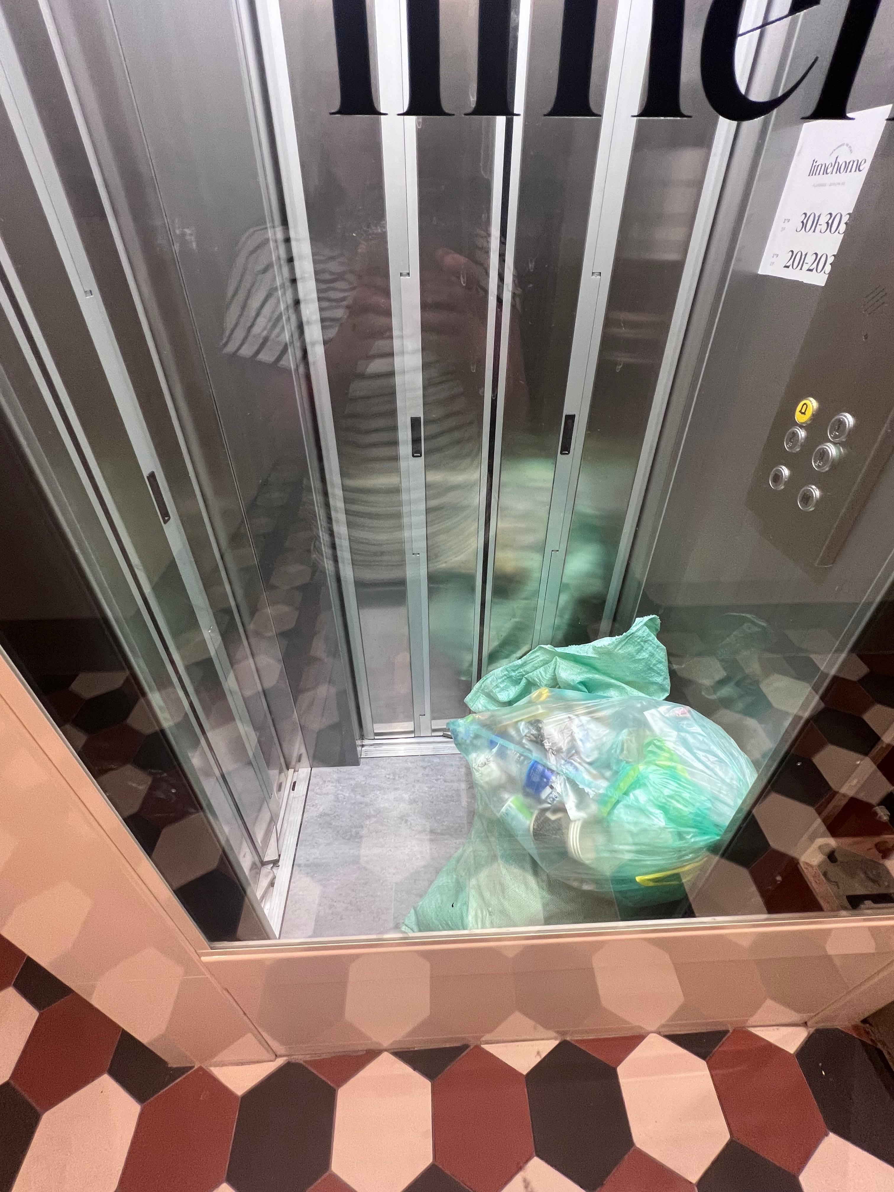 Trash left in elevator