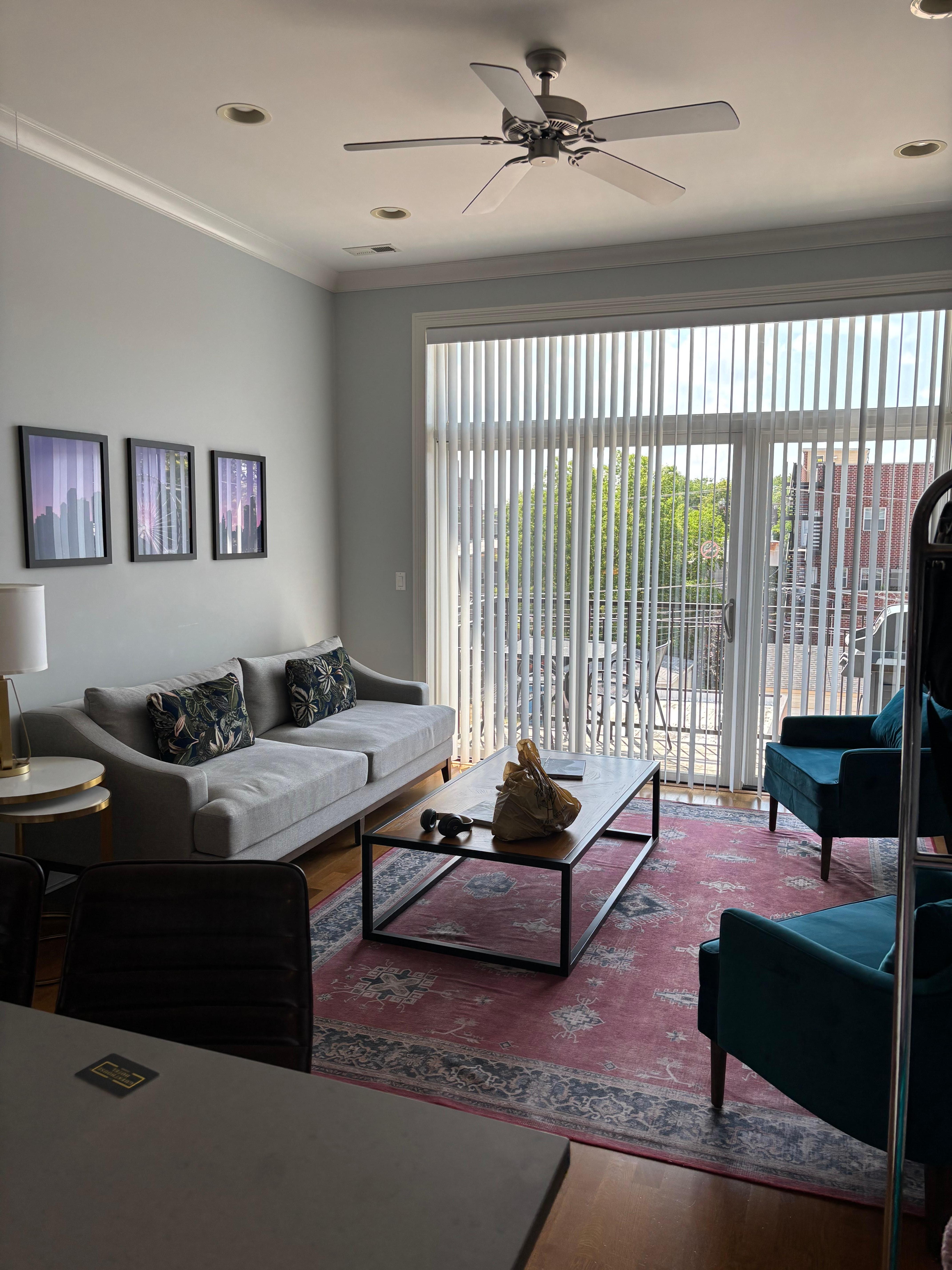Spacious living room. Furniture is very firm and not very comfortable 