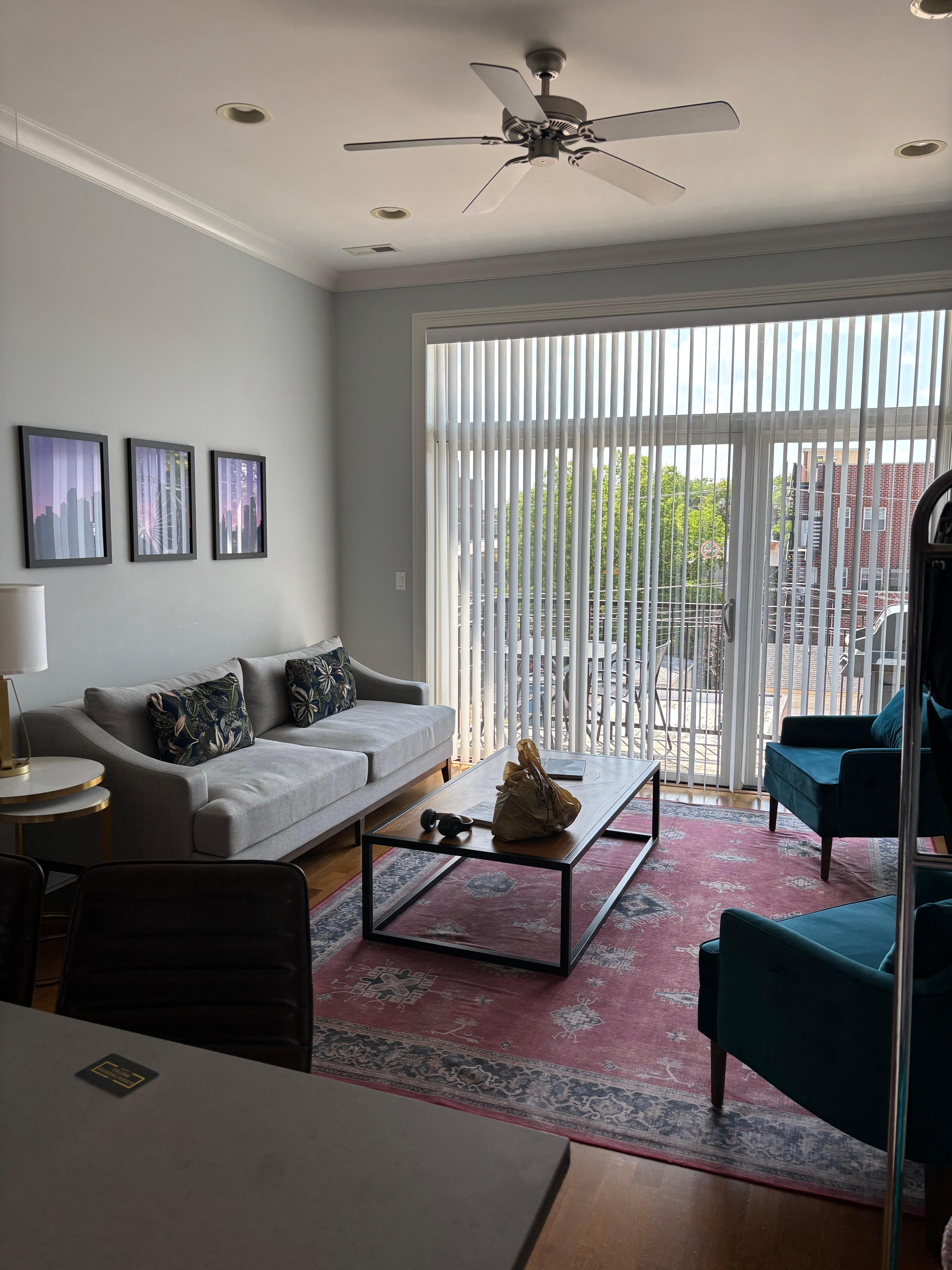 Spacious living room. Furniture is very firm and not very comfortable 