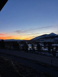 Morning sunrise from balcony off living room. Road noise is high certain times of day for local commuters, but we couldn’t hear it inside so it didn’t bother us