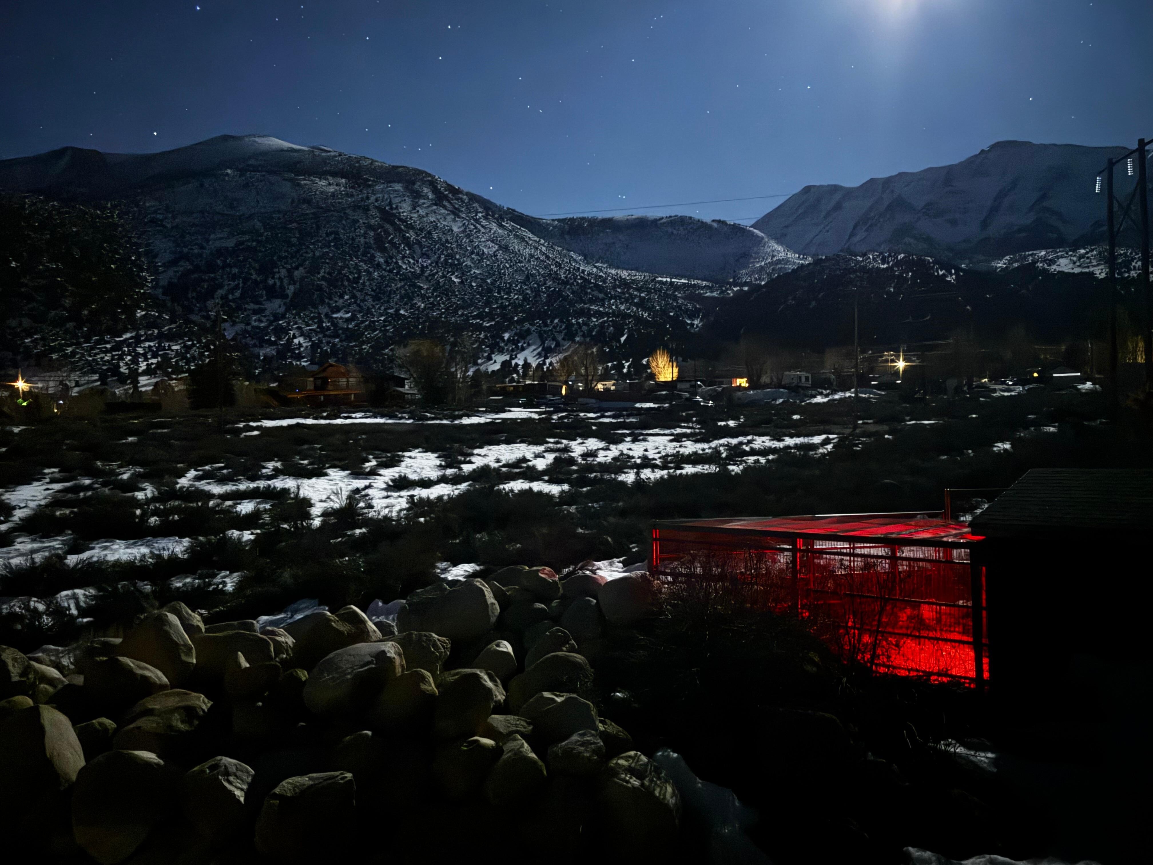 Nighttime view of the mountain. 