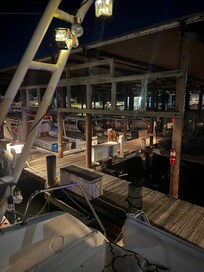 Off back of boat into Marina
