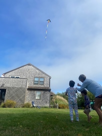 Kite flying in backyard