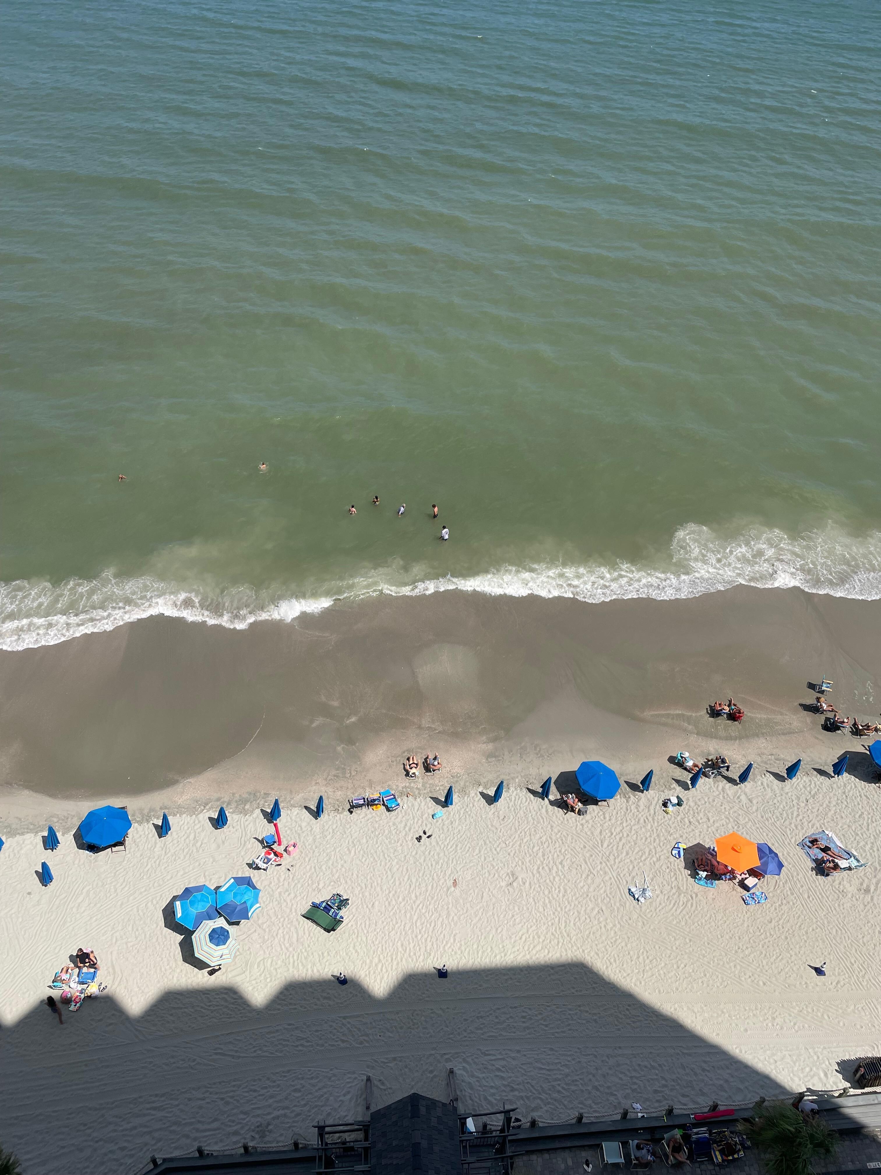 Looking down from the balcony.