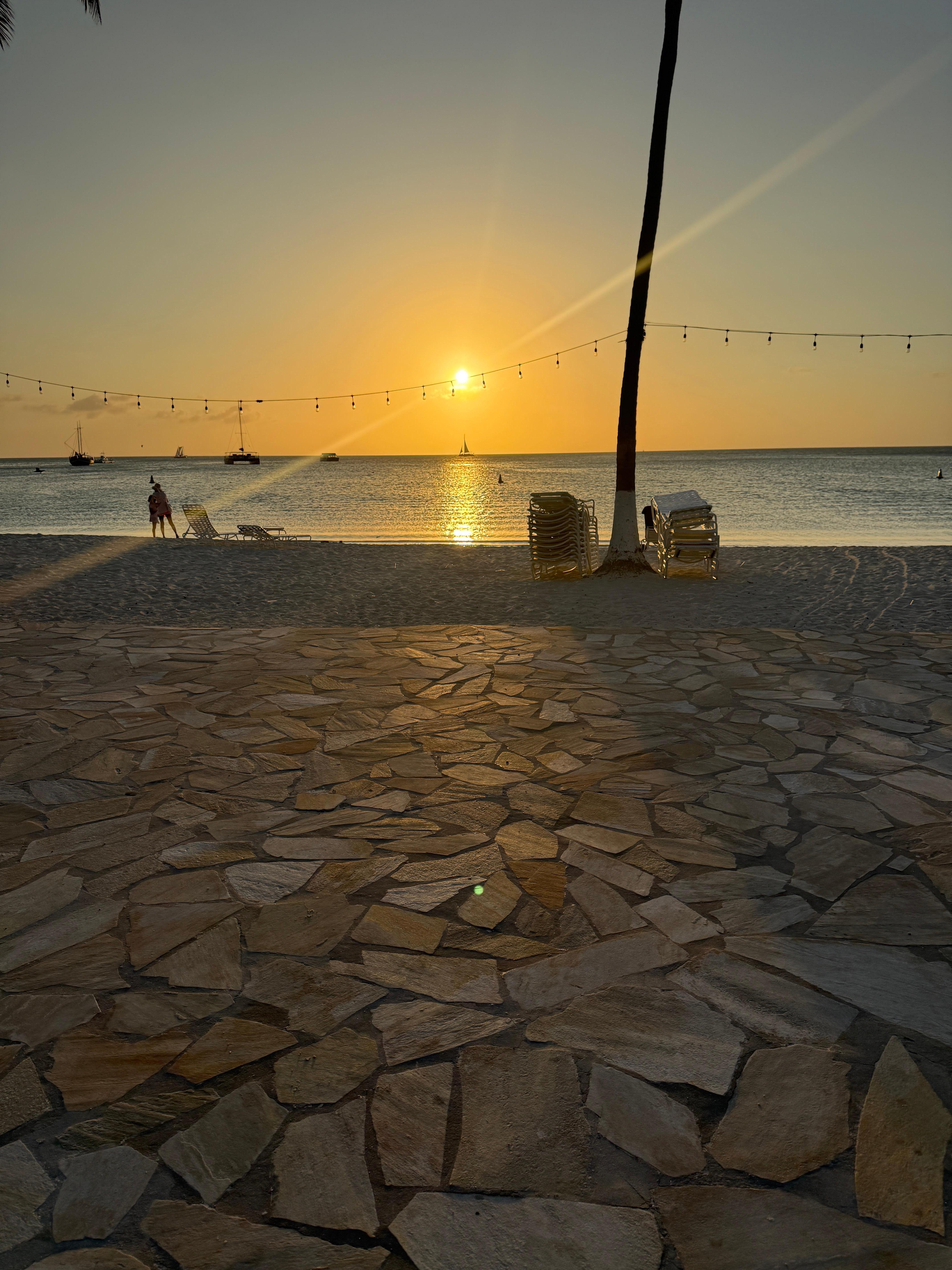 Beautiful sun set outside the entrance of the holiday Inn. 