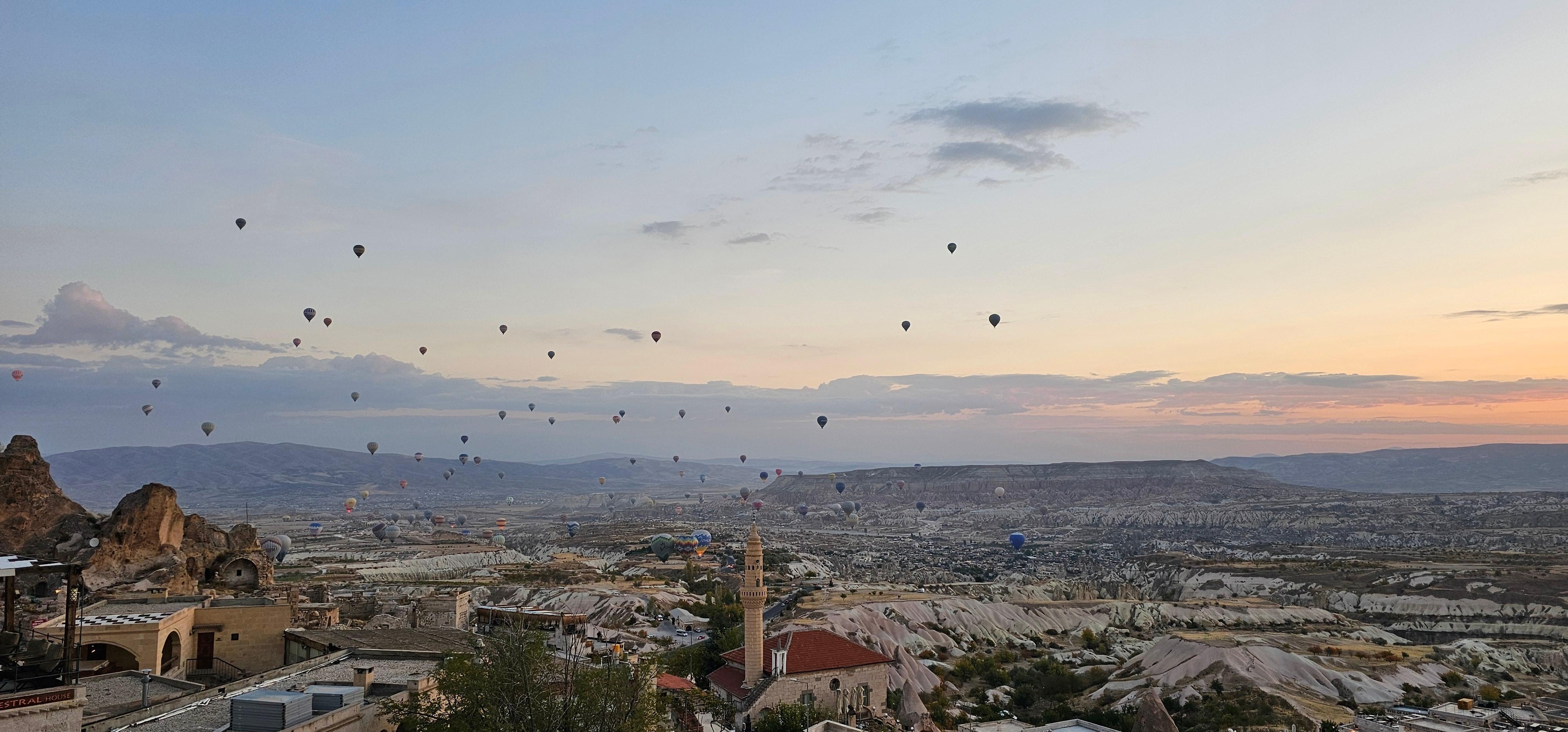 Enjoying the view of the hot air balloons 