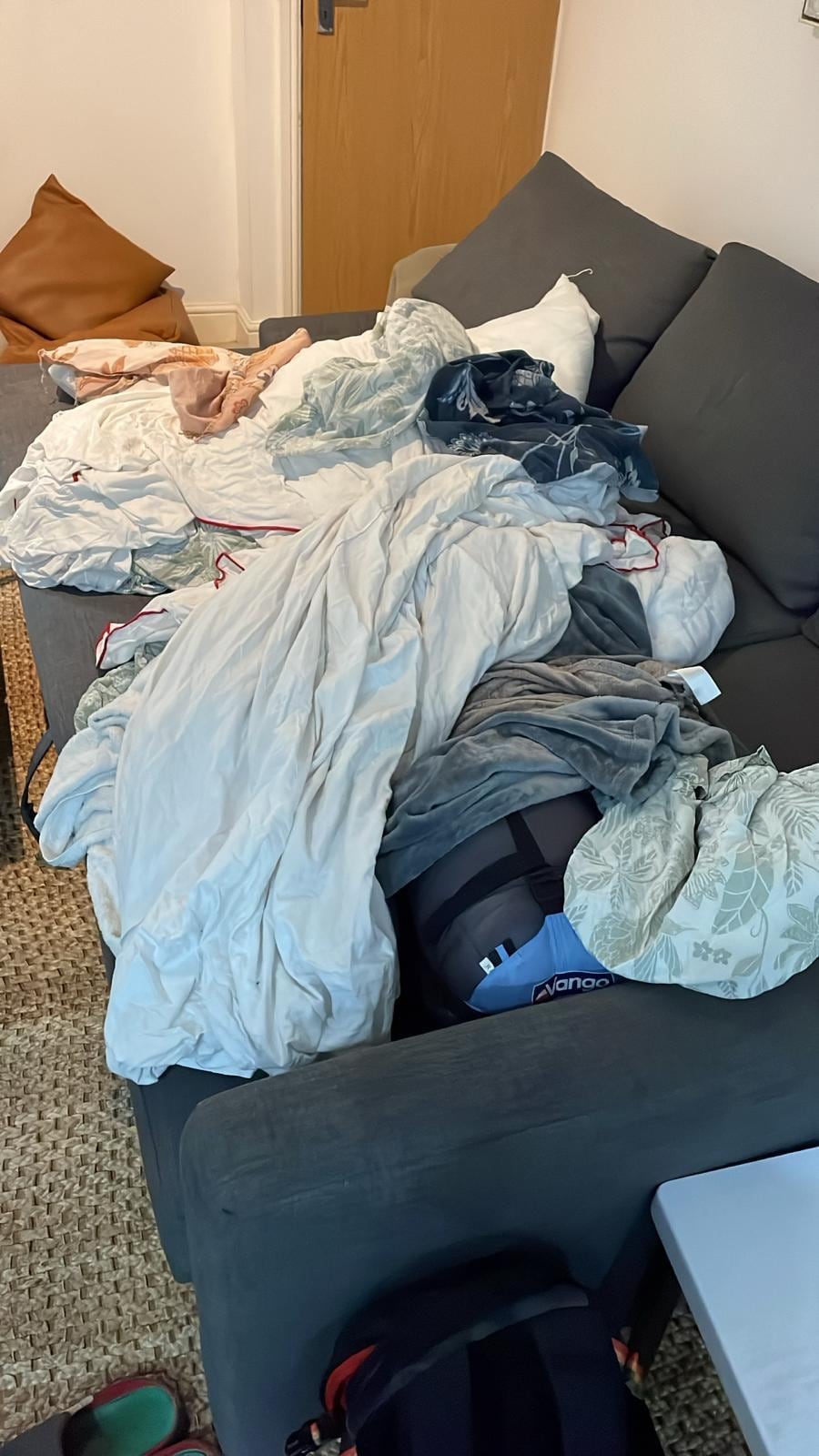 Damp scrunched up bedding