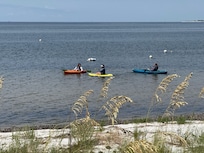 Kayaking in our temporary backyard.