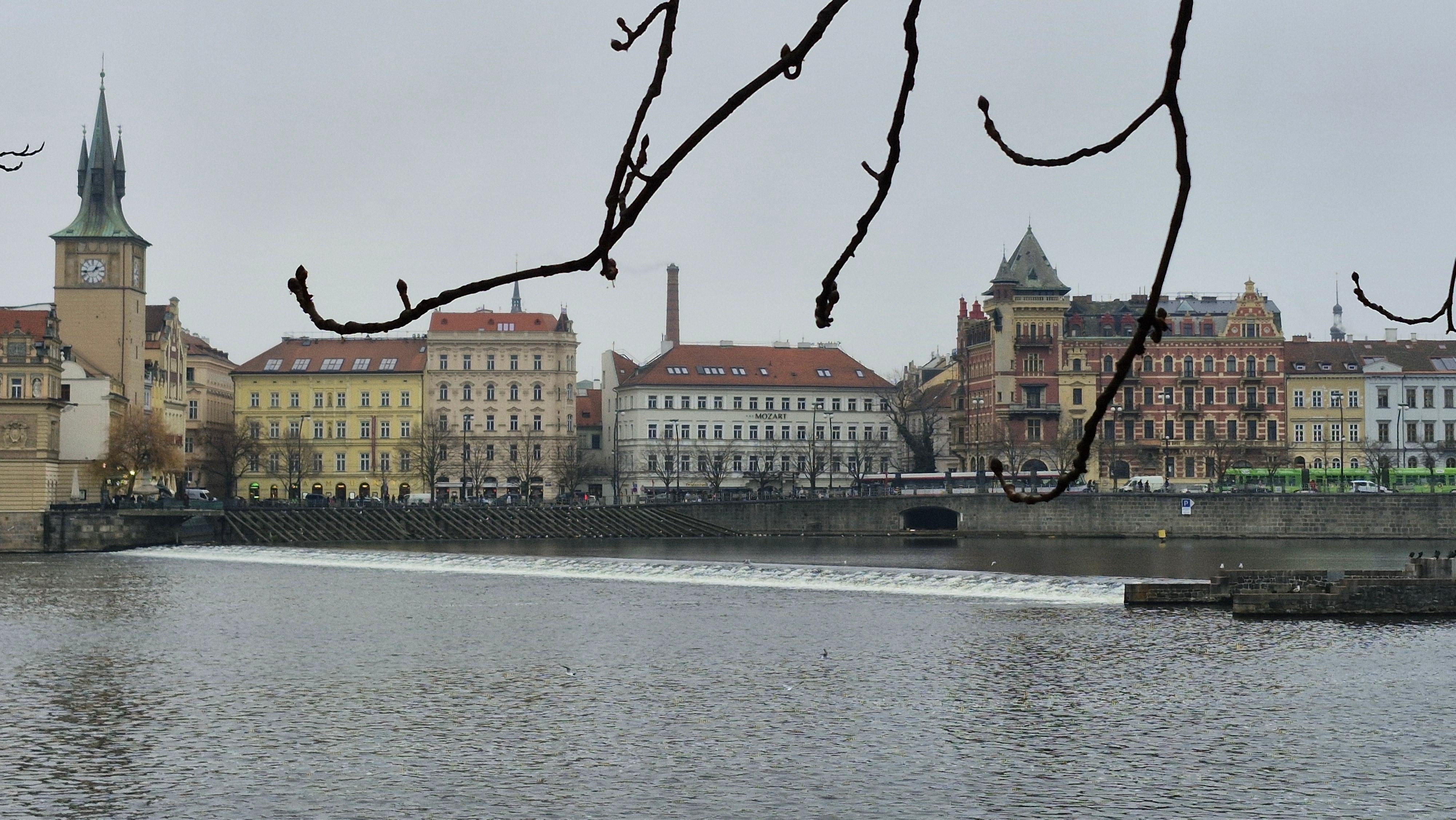 View of hotel looking back over the river