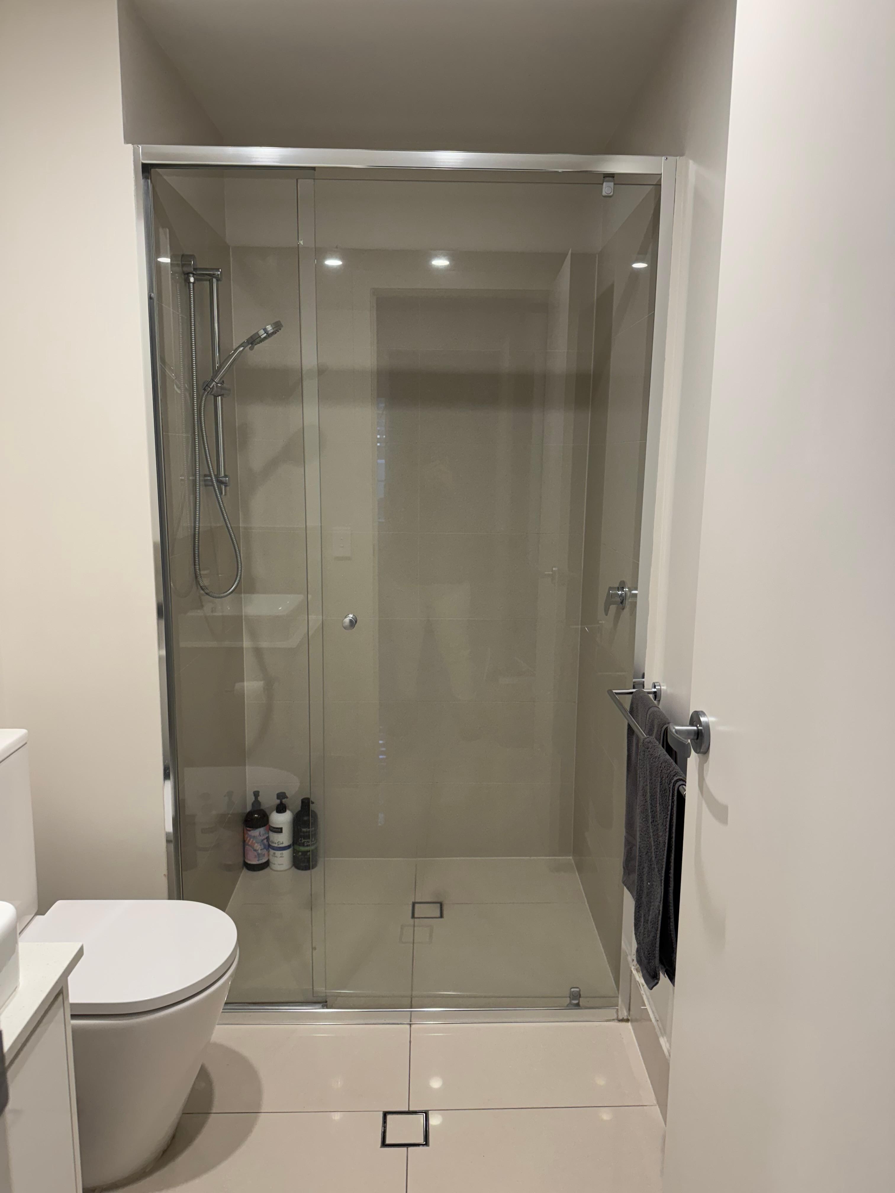 Easy access shower and toilet- even with a walker after surgery.