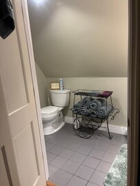 Shower is small but bathroom is still nice