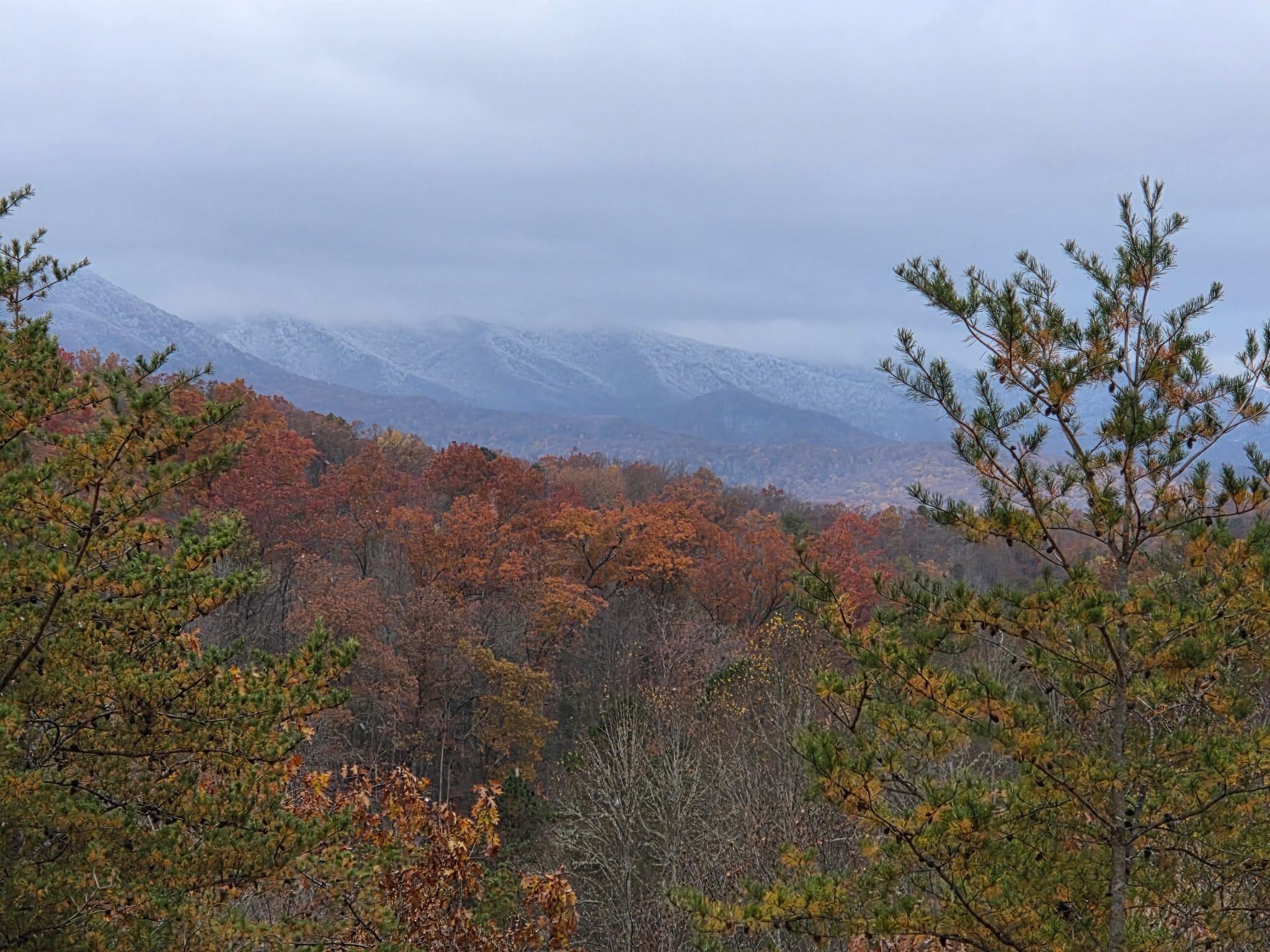Unobstructed view of the snow covered mountains from the porch