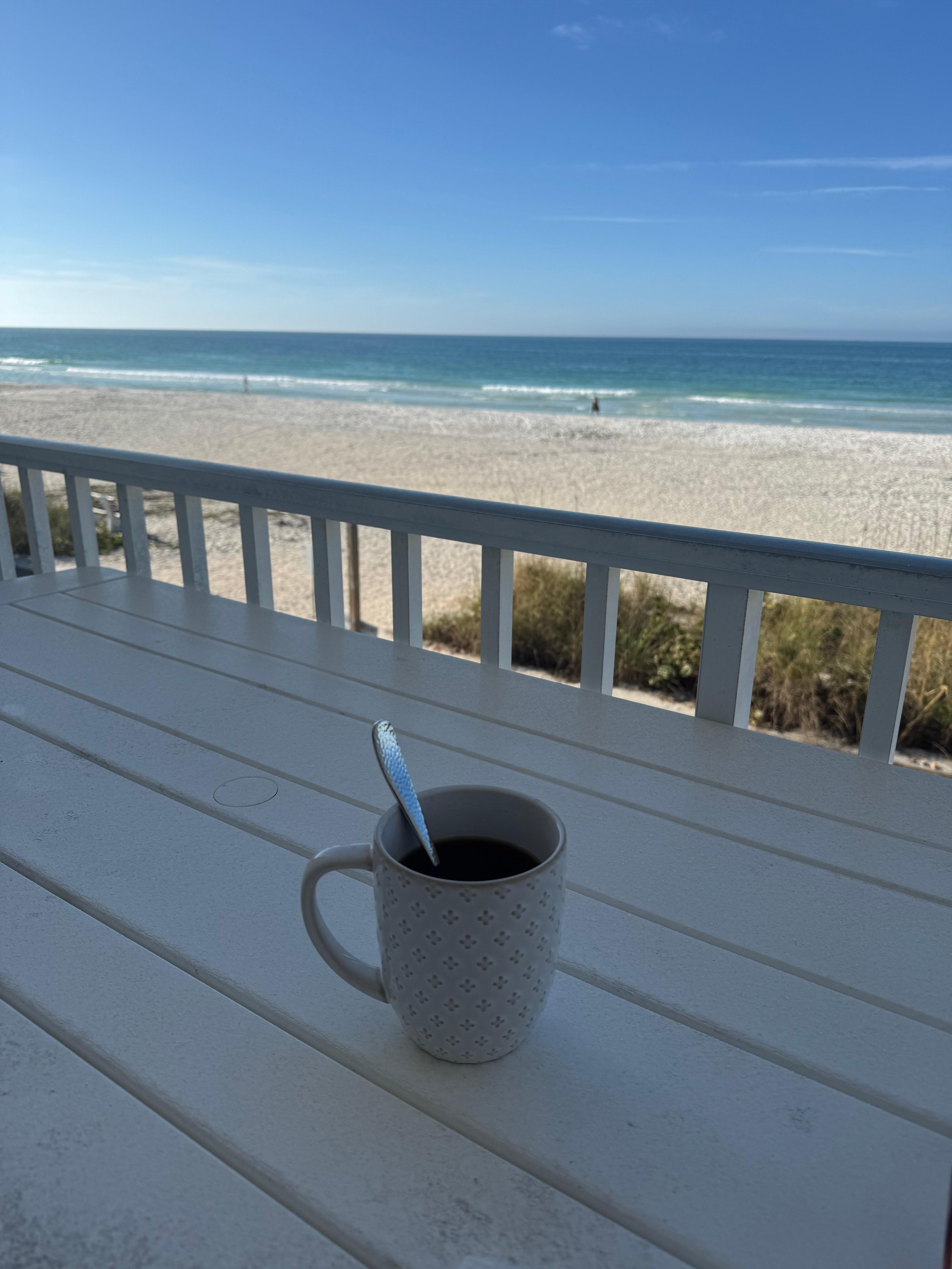 Morning coffee on the balcony.
