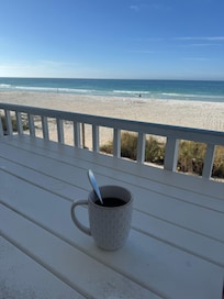 Morning coffee on the balcony.